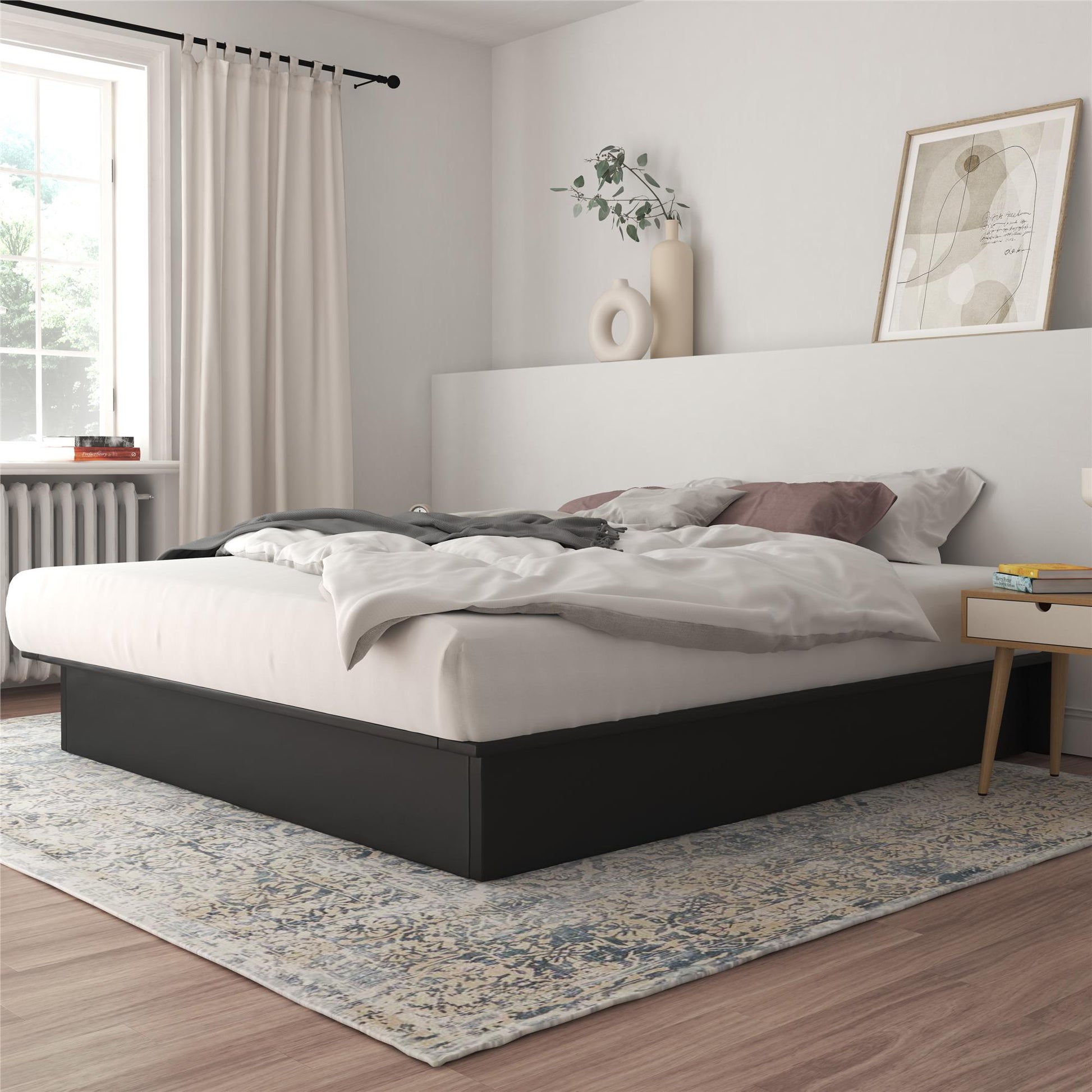 Alden Contemporary Upholstered Platform Bed with Slats - Black - King