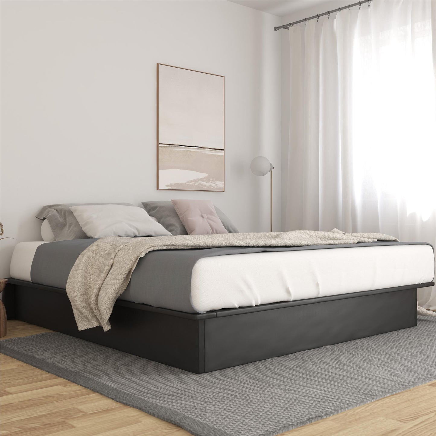 Alden Contemporary Upholstered Platform Bed with Slats - Black - King