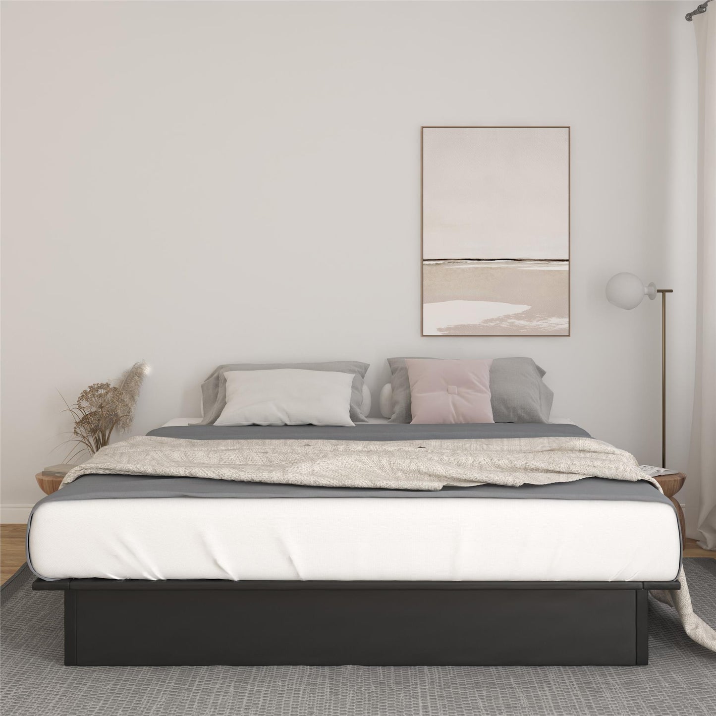 Alden Contemporary Upholstered Platform Bed with Slats - Black - King