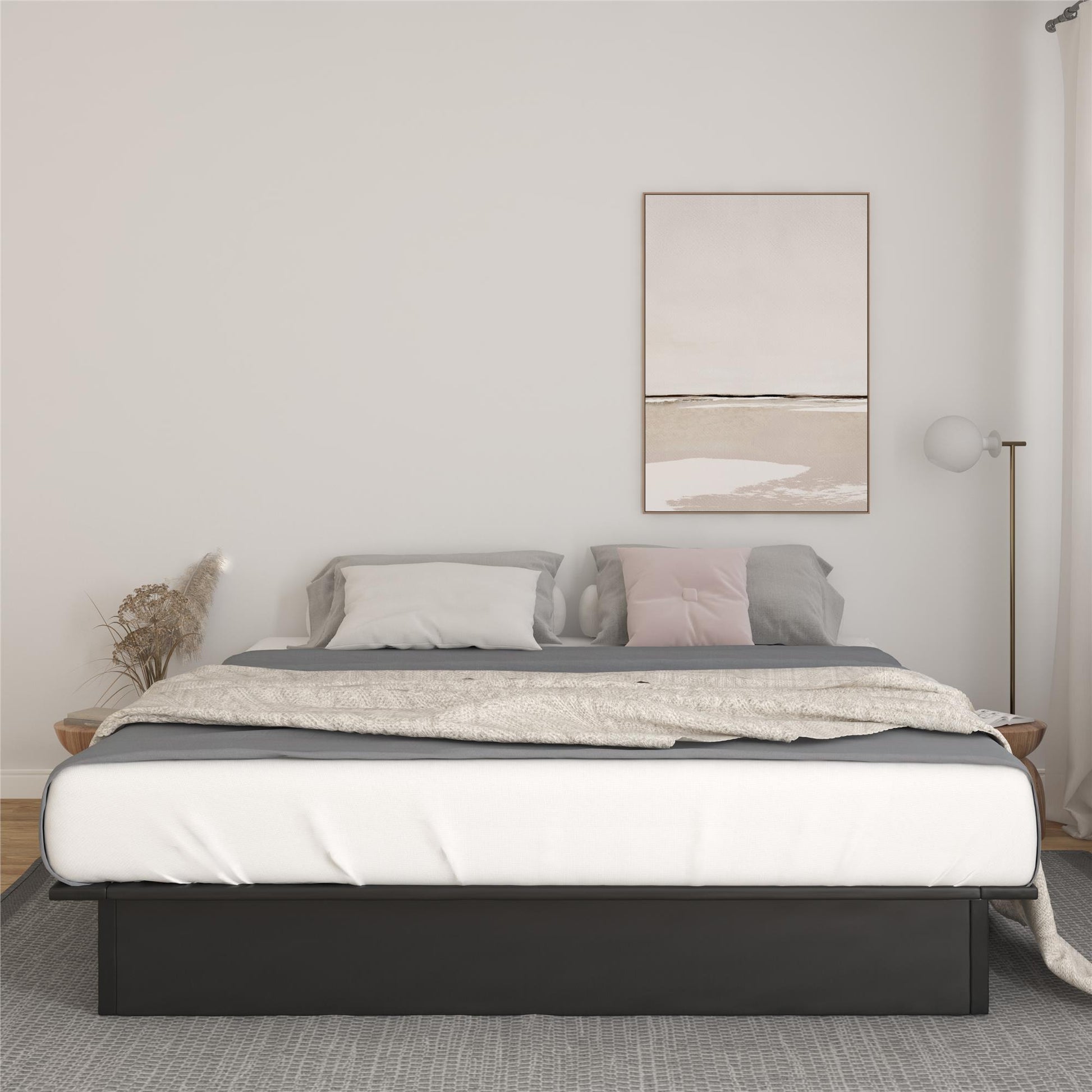 Alden Contemporary Upholstered Platform Bed with Slats - Black - King