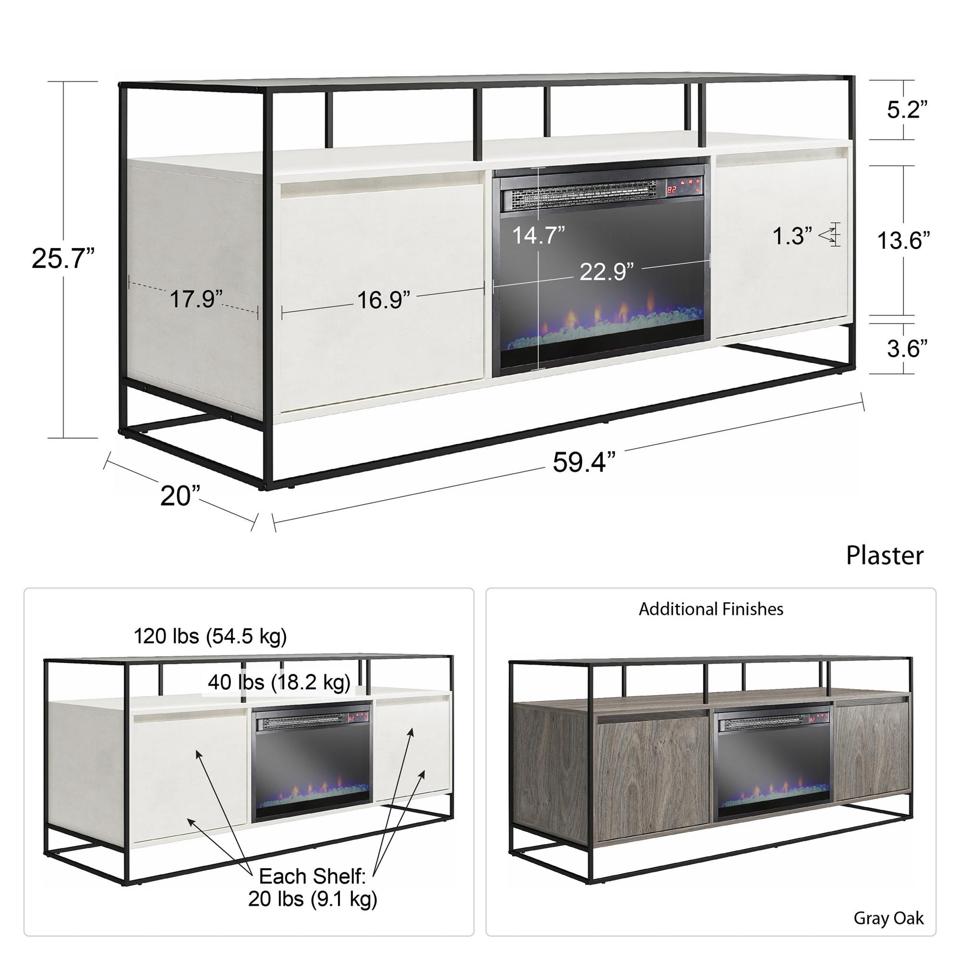 Camley Modern TV Stand and Console with Electric Fireplace for TVs up to 65", Plaster - Plaster