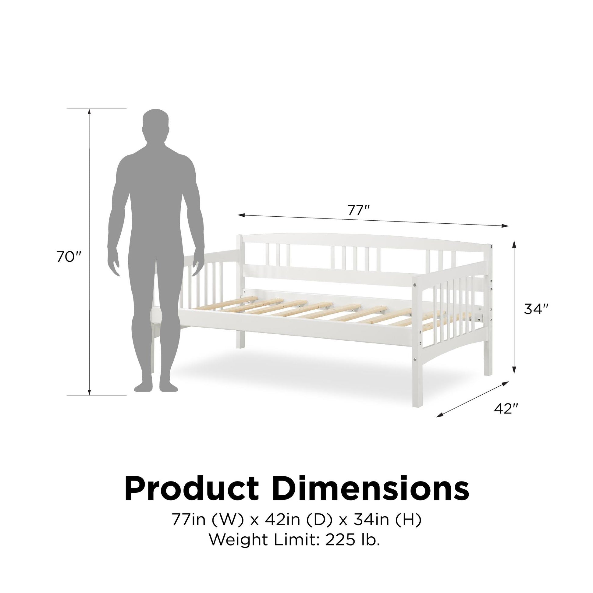 Kayden Wood Daybed with Slats - White