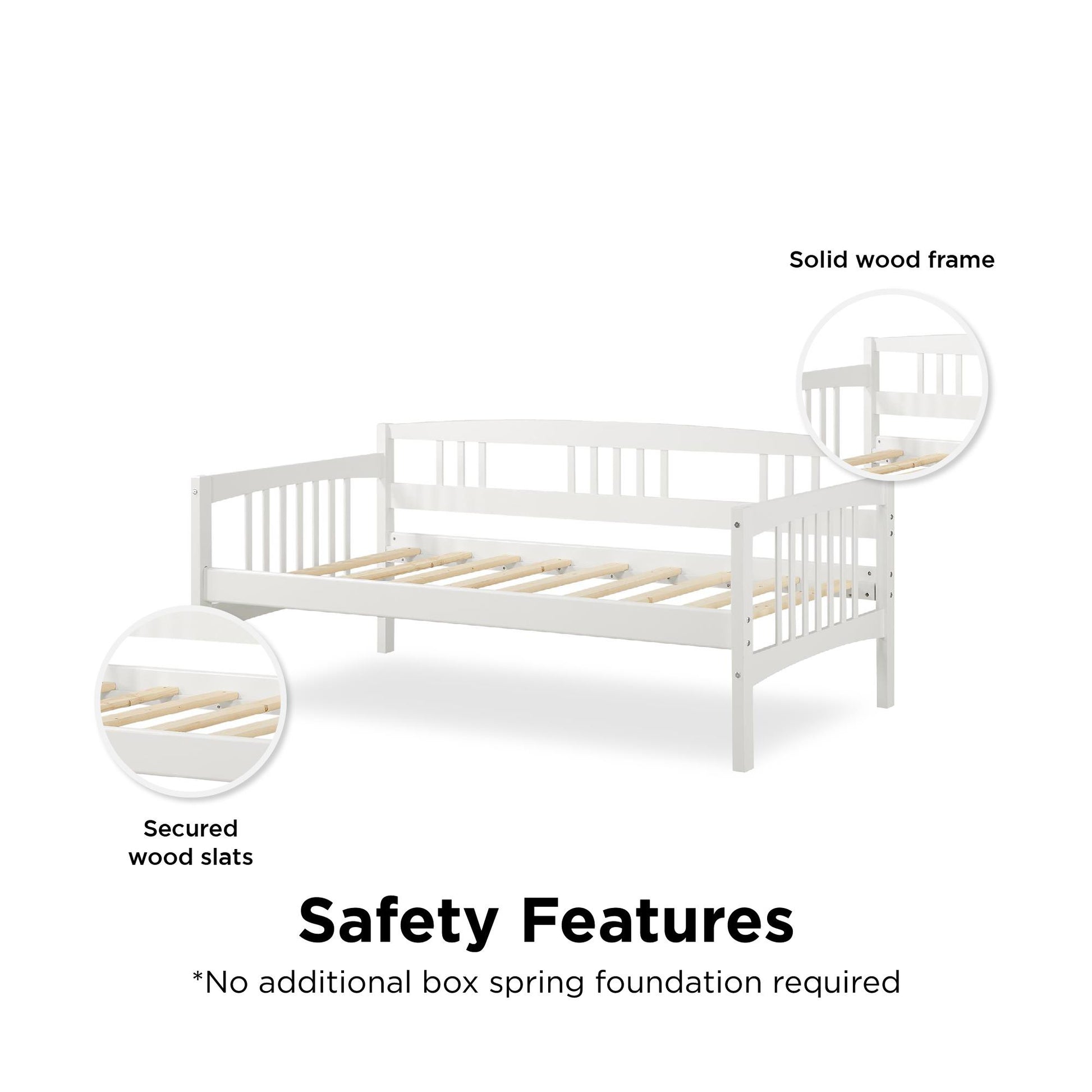 Kayden Wood Daybed with Slats - White