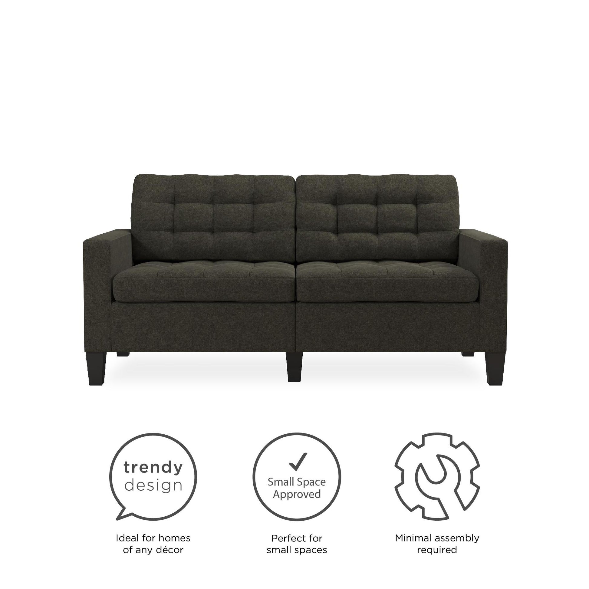 Emily Upholstered Sofa Couch with Deep Tufted Cushions - Gray