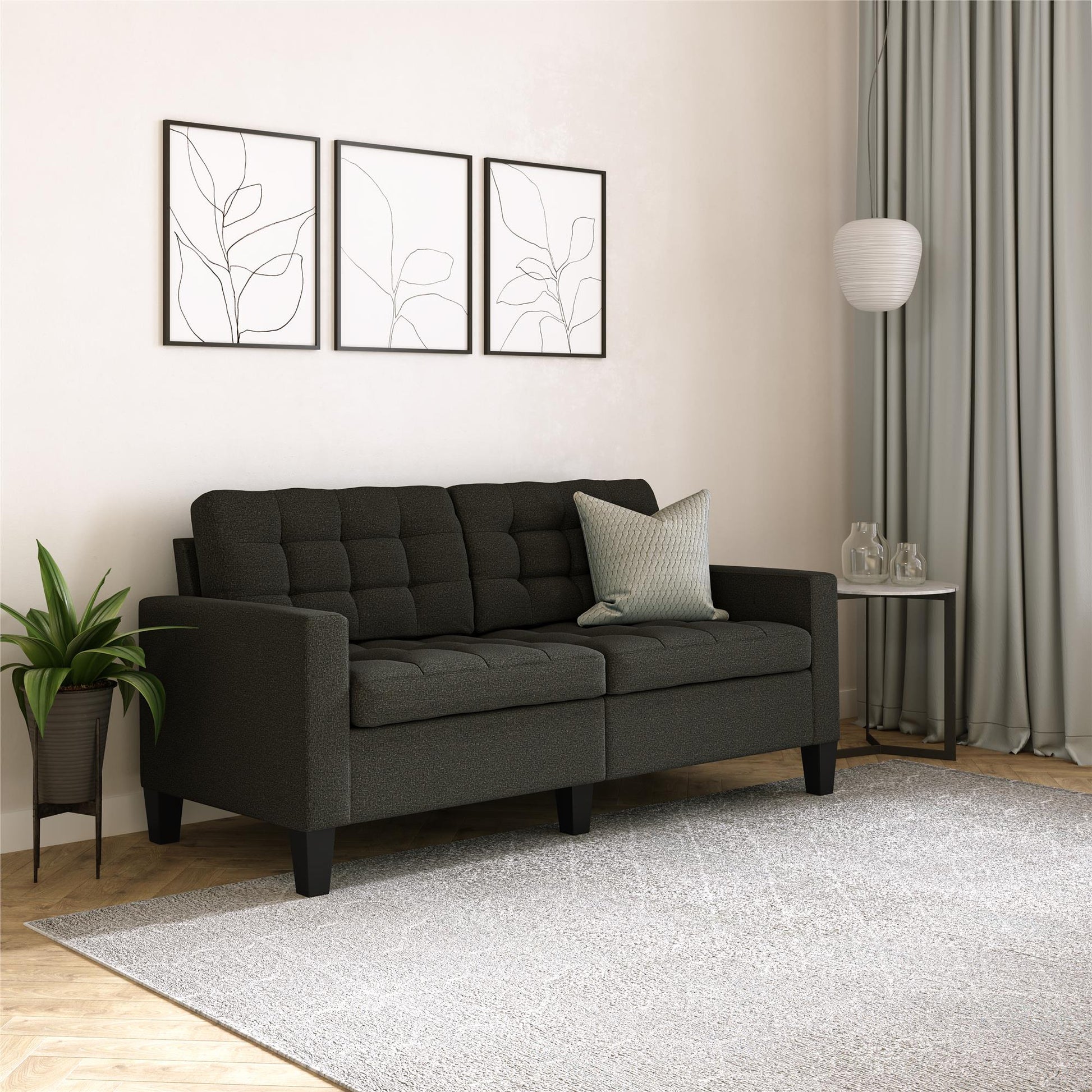 Emily Upholstered Sofa Couch with Deep Tufted Cushions - Gray