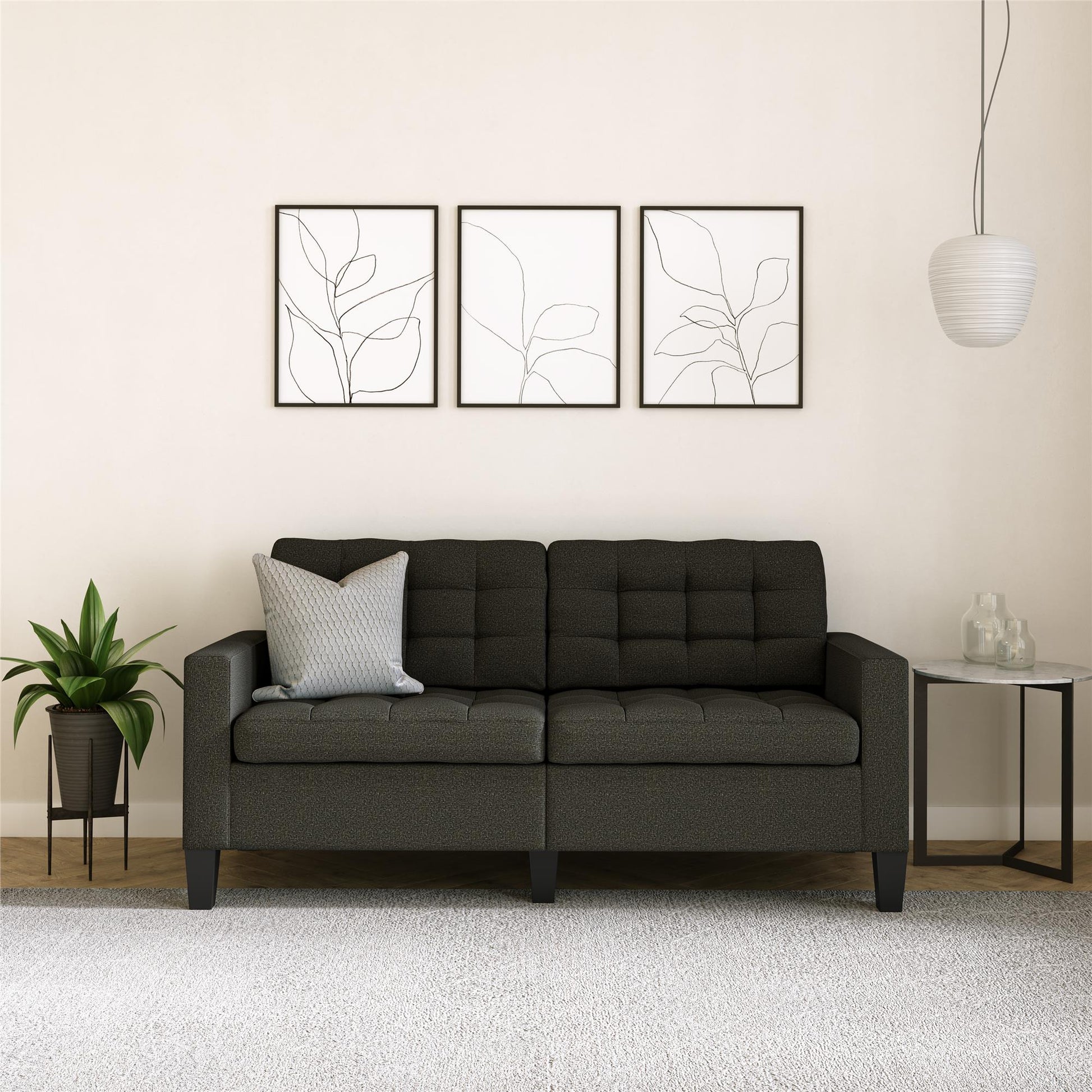Emily Upholstered Sofa Couch with Deep Tufted Cushions - Gray