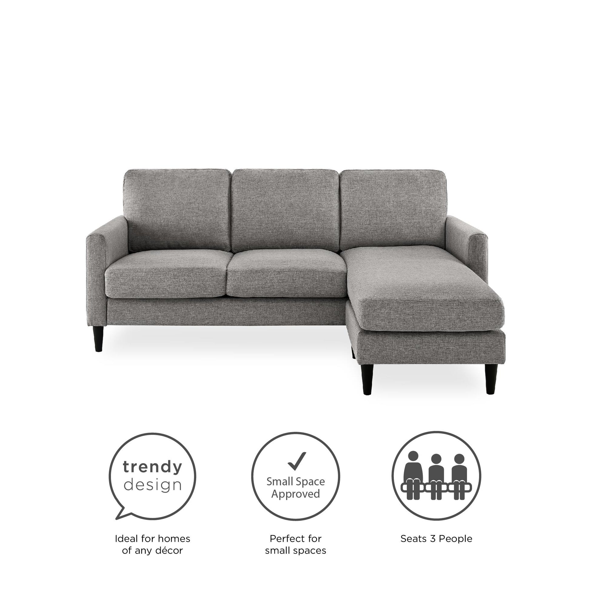 DHP Kaci Reversible Contemporary Upholstered Sectional, Gray - Gray