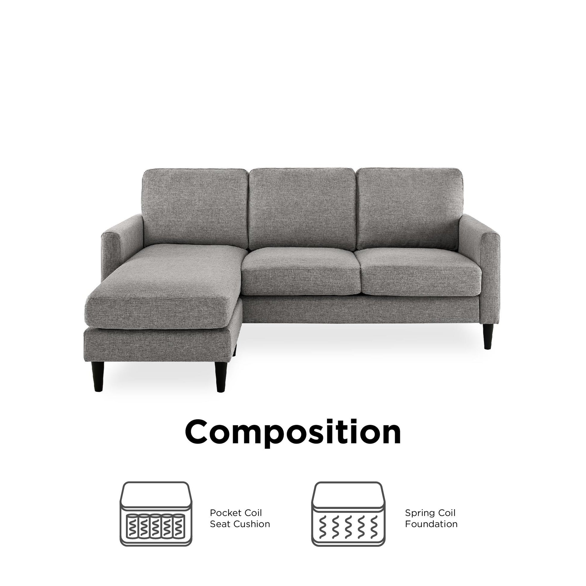 DHP Kaci Reversible Contemporary Upholstered Sectional, Gray - Gray