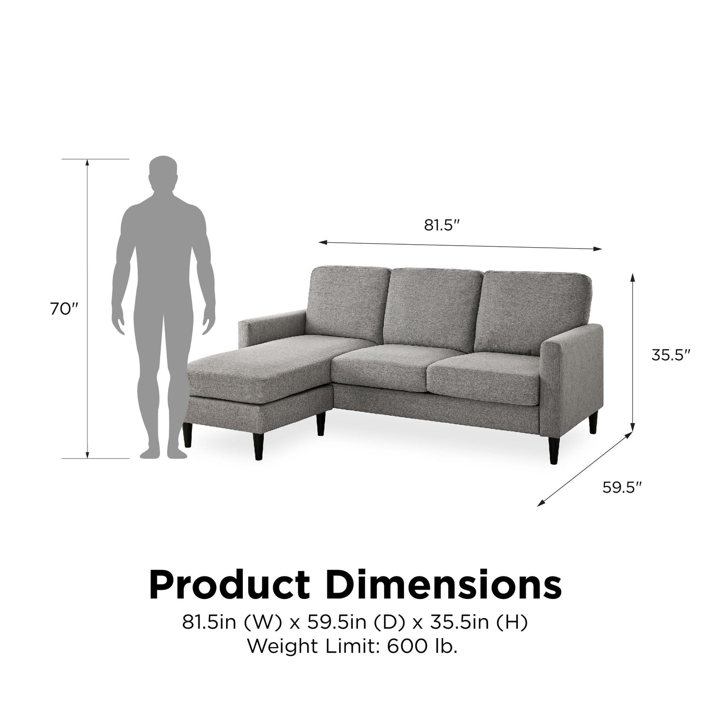 DHP Kaci Reversible Contemporary Upholstered Sectional, Gray - Gray