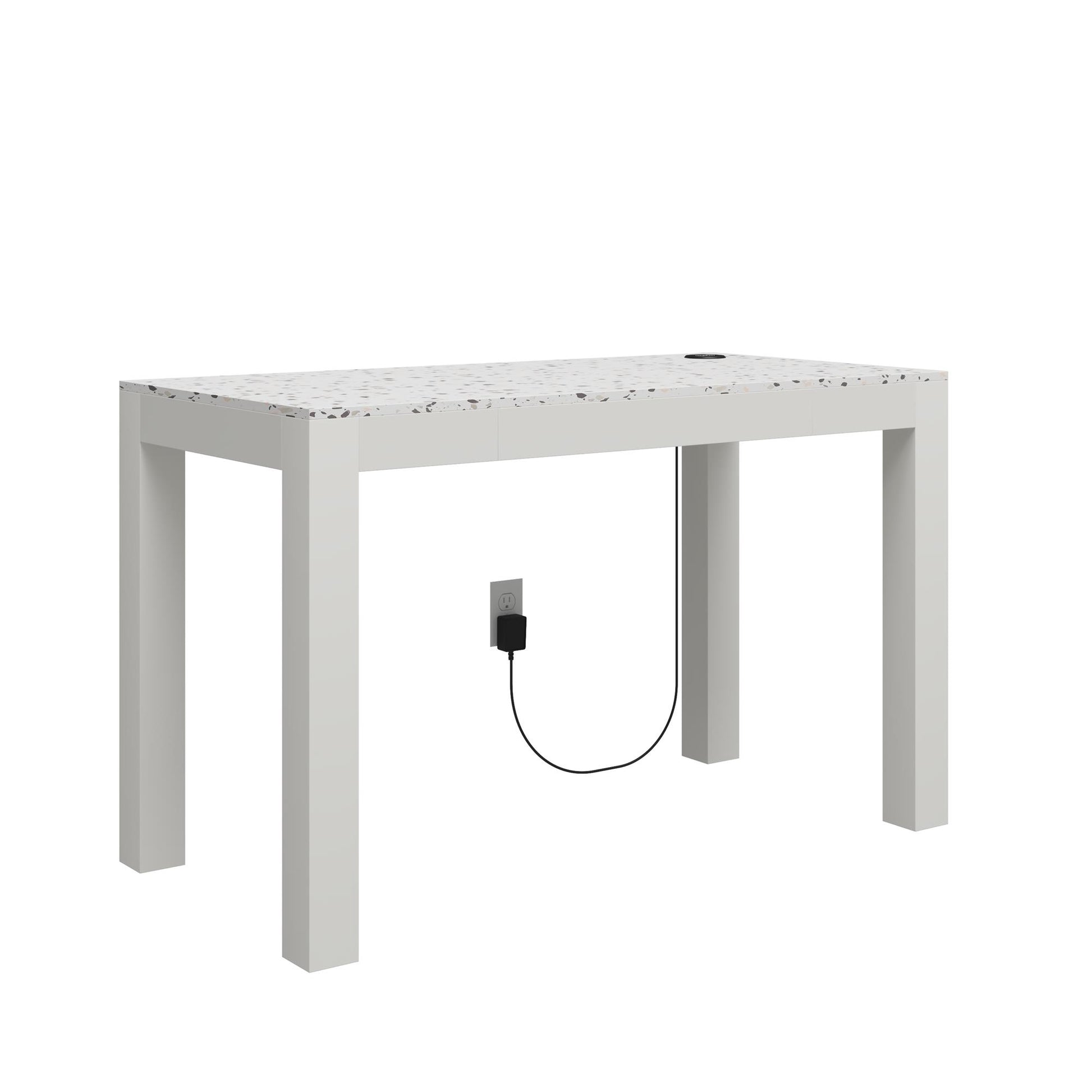 CosmoLiving by Cosmopolitan Astor Desk w/ Wireless Charger, White with Terrazzo Top - White