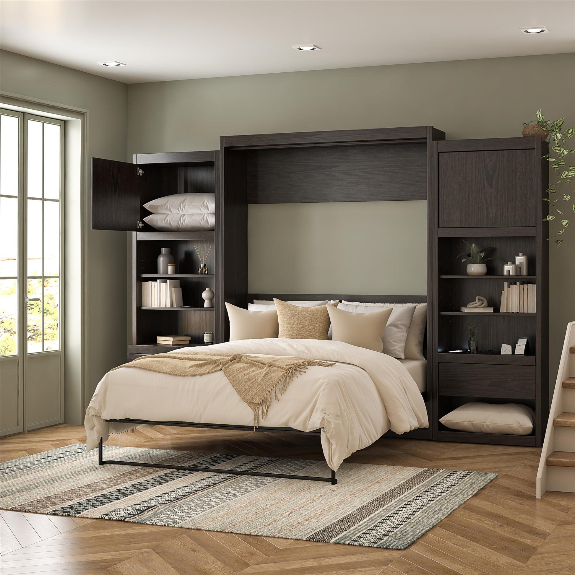 Signature Sleep Single Side Cabinet for Wall Beds with Pullout Nightstand and Storage, Espresso - Espresso