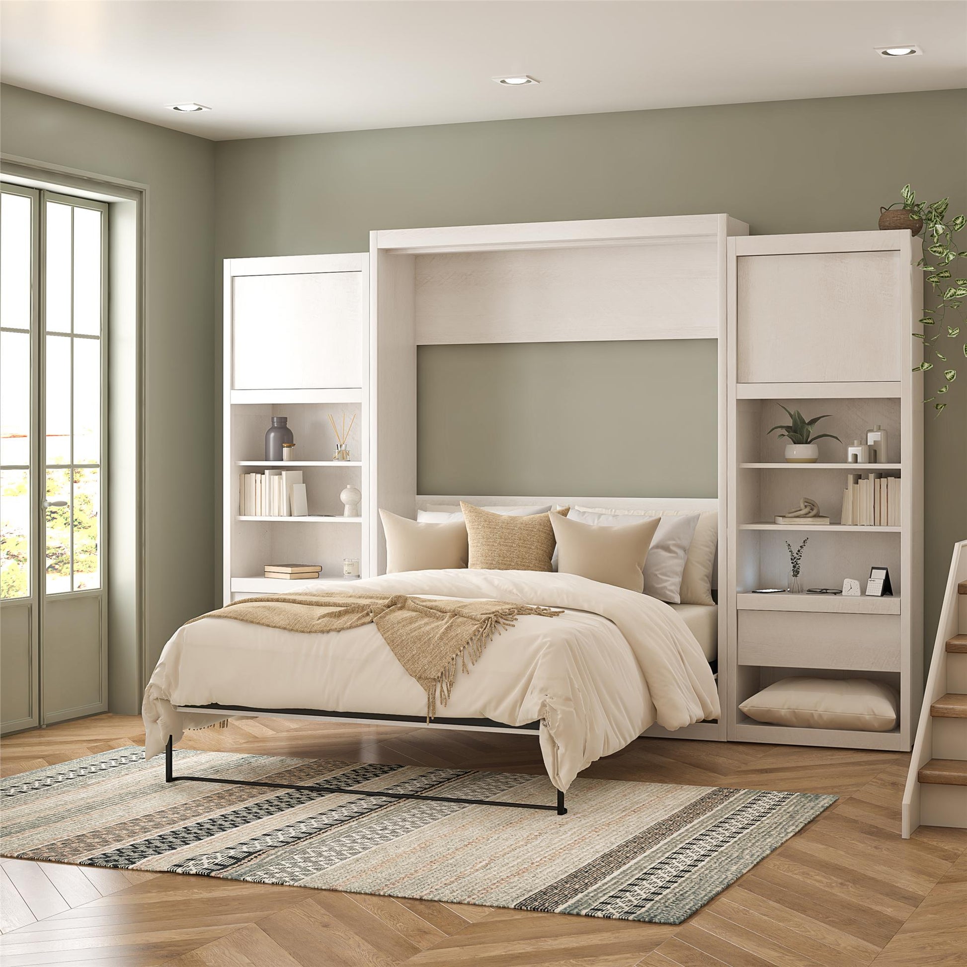 Signature Sleep Single Side Cabinet for Wall Beds with Pullout Nightstand and Storage, Ivory Oak - Ivory Oak
