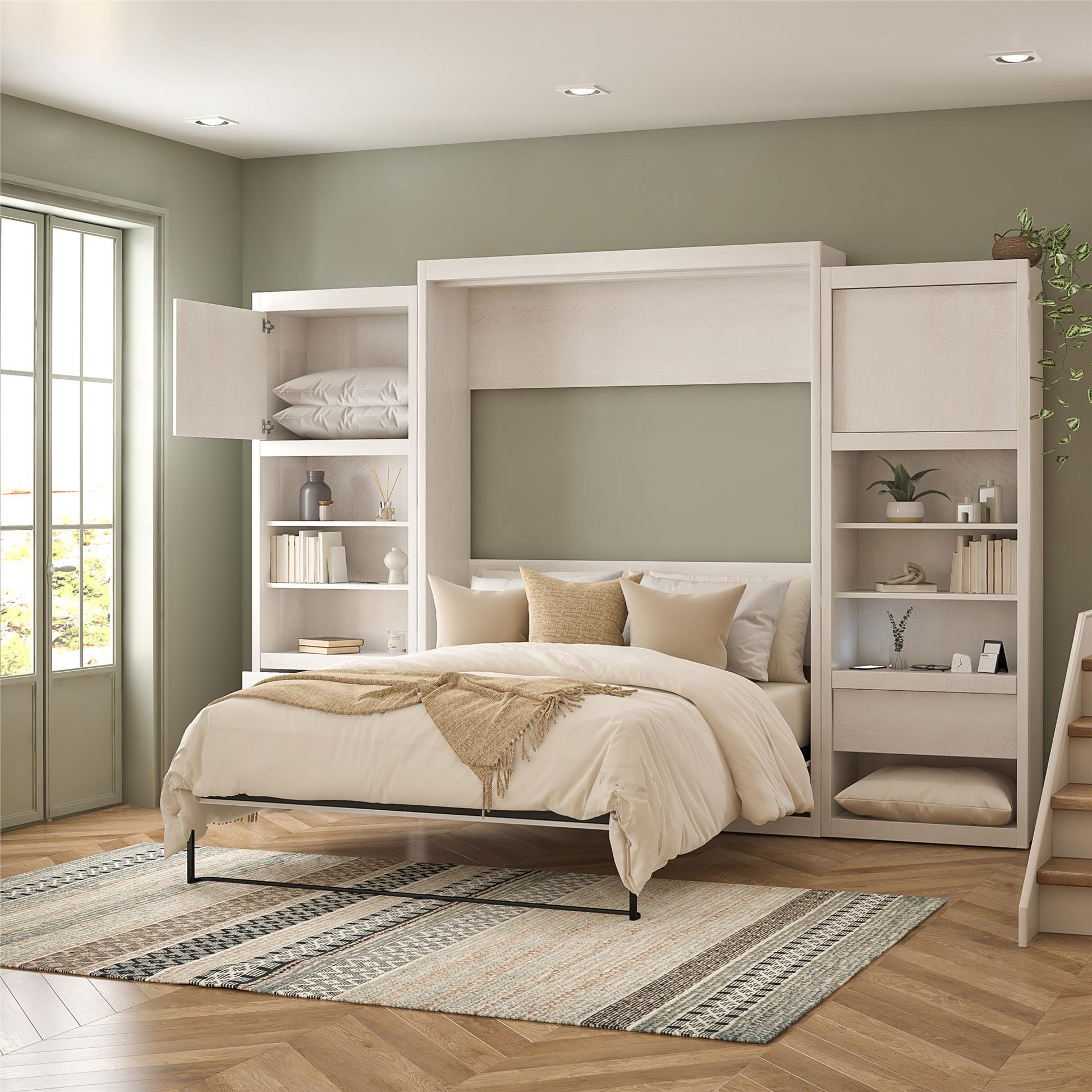 Signature Sleep Single Side Cabinet for Wall Beds with Pullout Nightstand and Storage, Ivory Oak - Ivory Oak