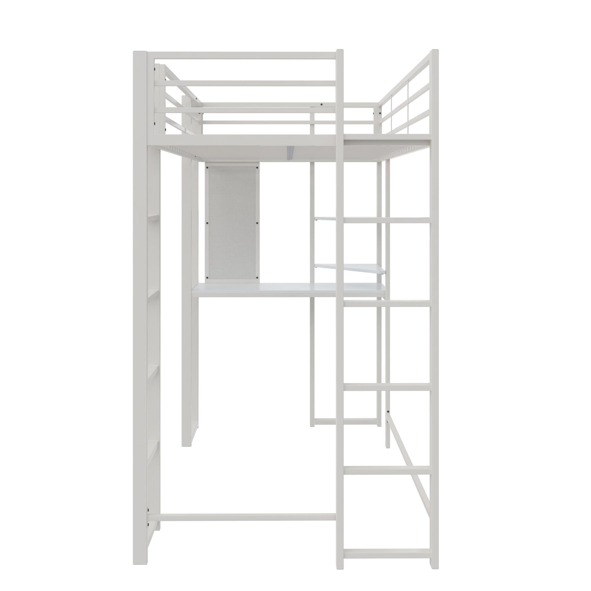 Abode Metal Loft Bed with Built in Desk and Storage Space - White - Twin