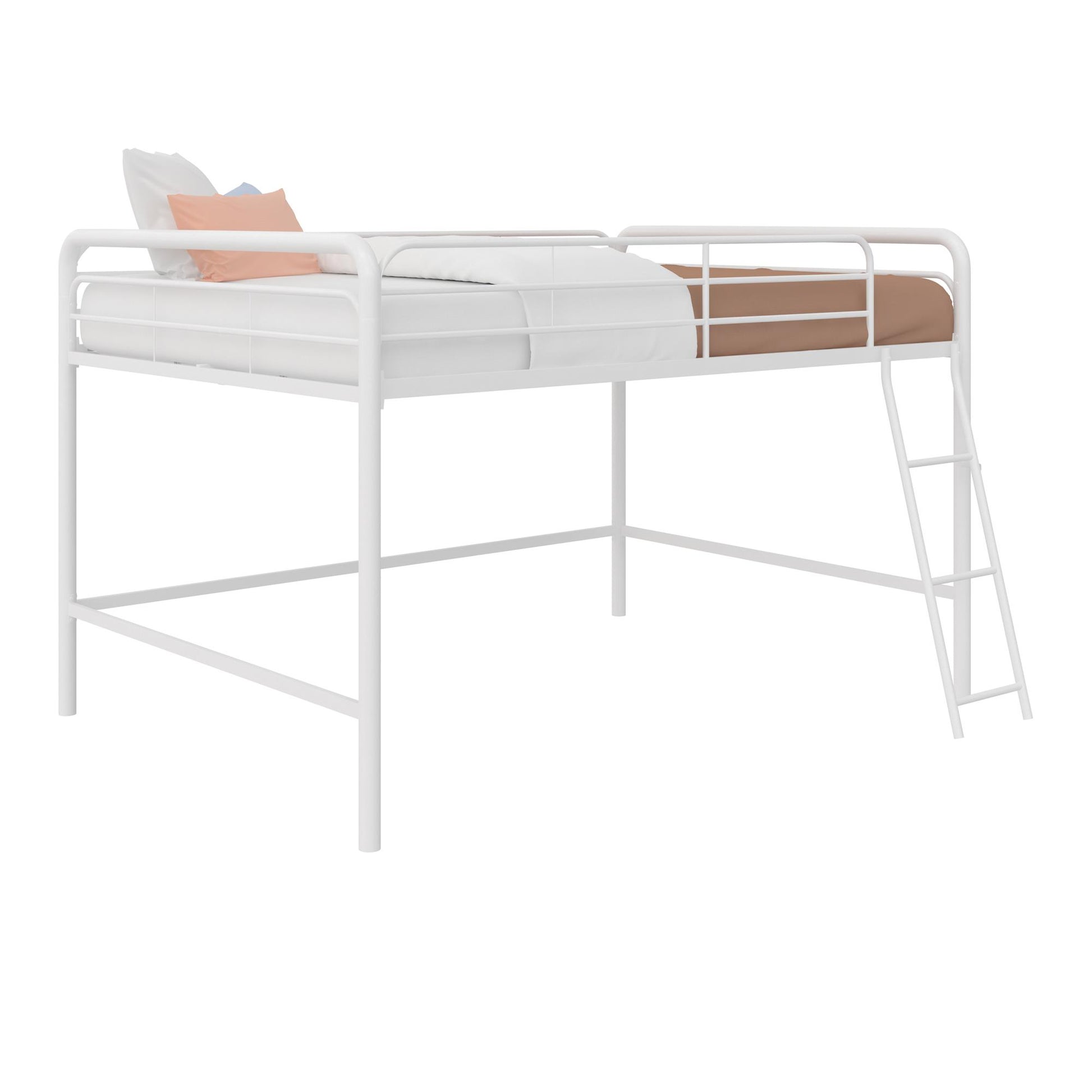 Jett Junior Full Metal Loft Bed with 3 Step Ladder - White - Full