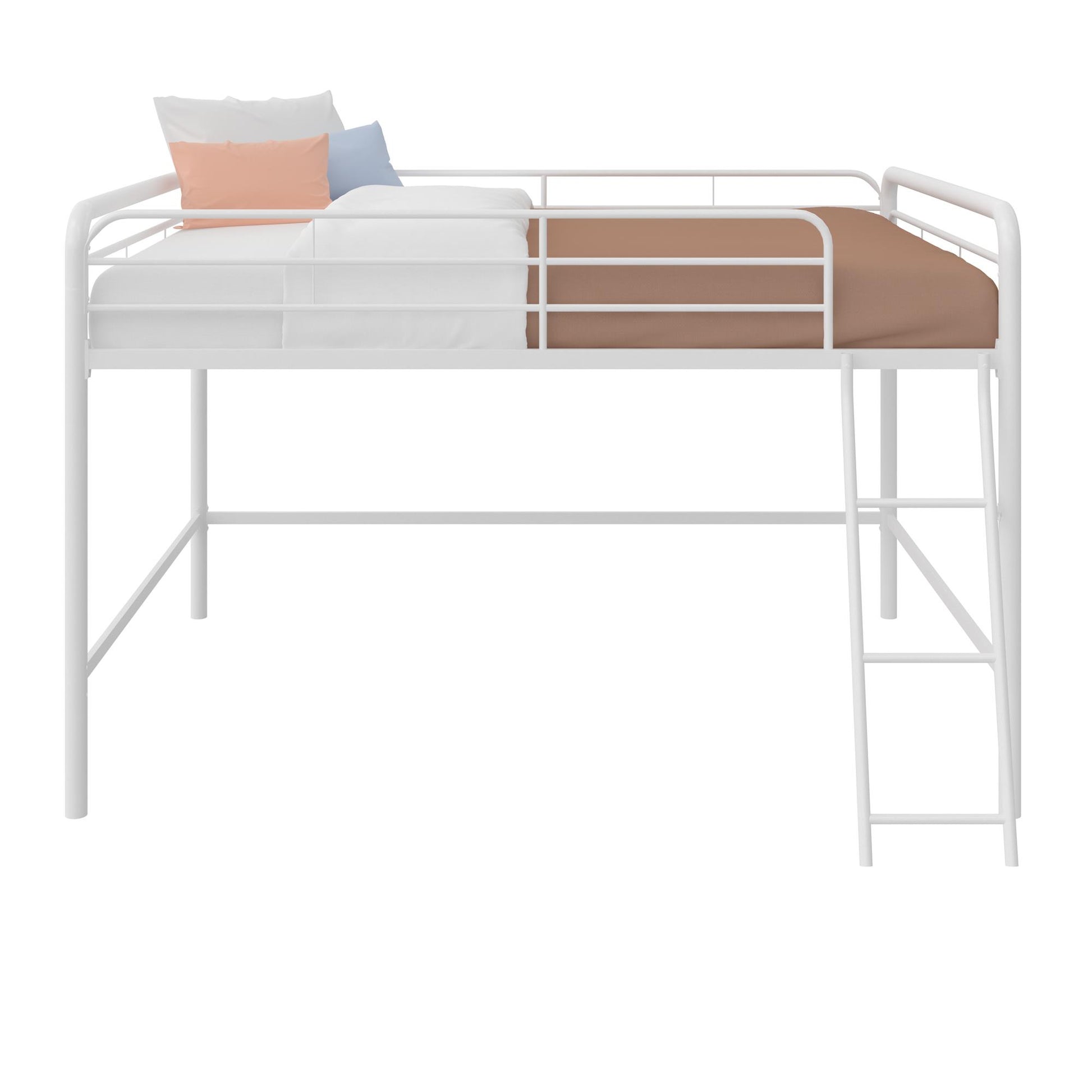 Jett Junior Full Metal Loft Bed with 3 Step Ladder - White - Full