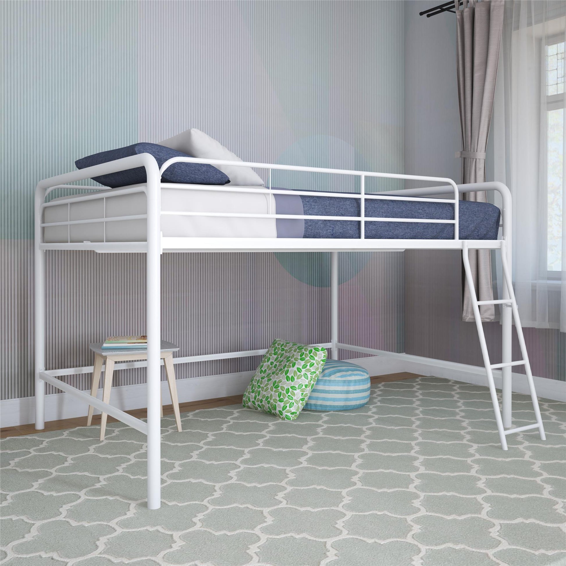 Jett Junior Full Metal Loft Bed with 3 Step Ladder - Silver - Full