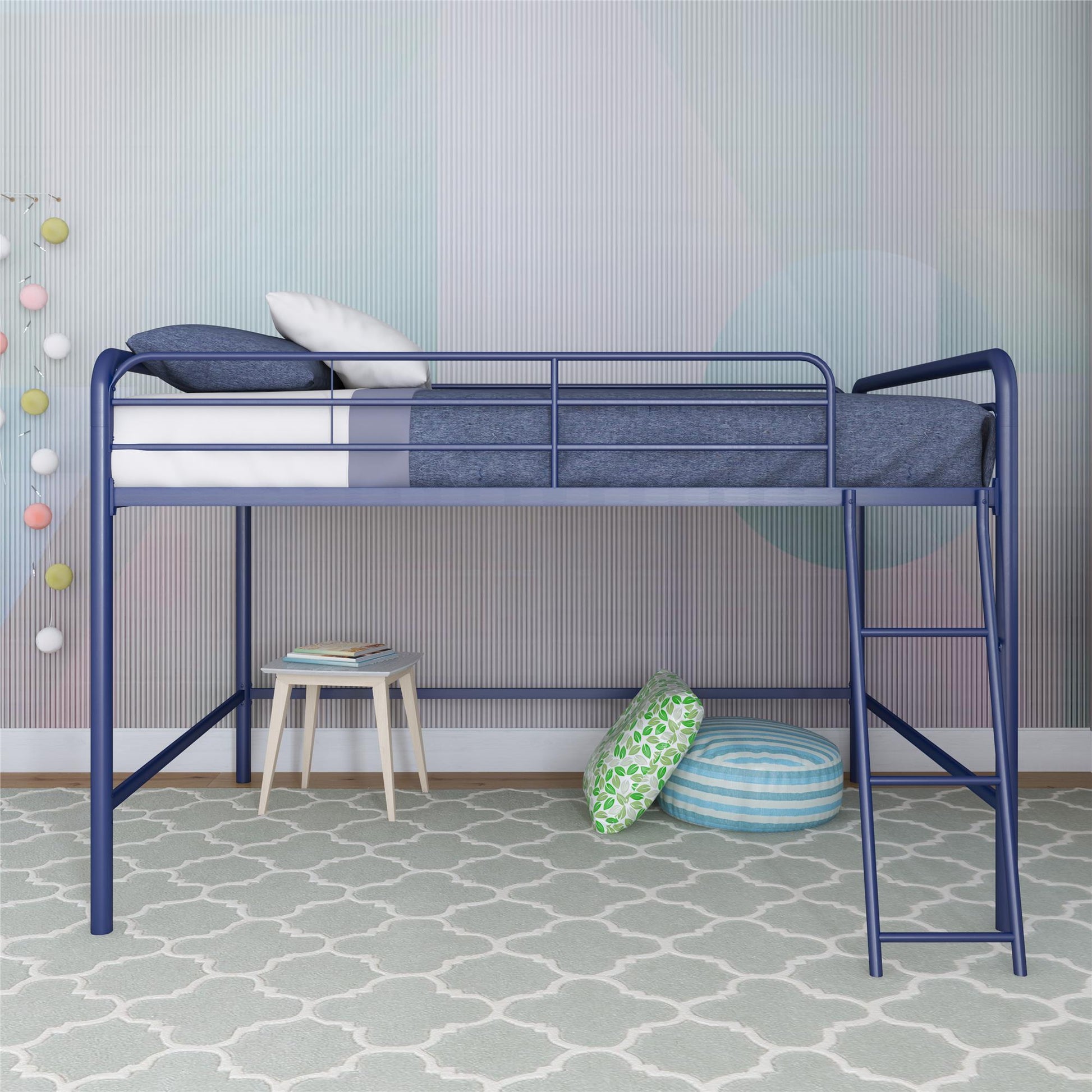 Jett Junior Full Metal Loft Bed with 3 Step Ladder - Blue - Full