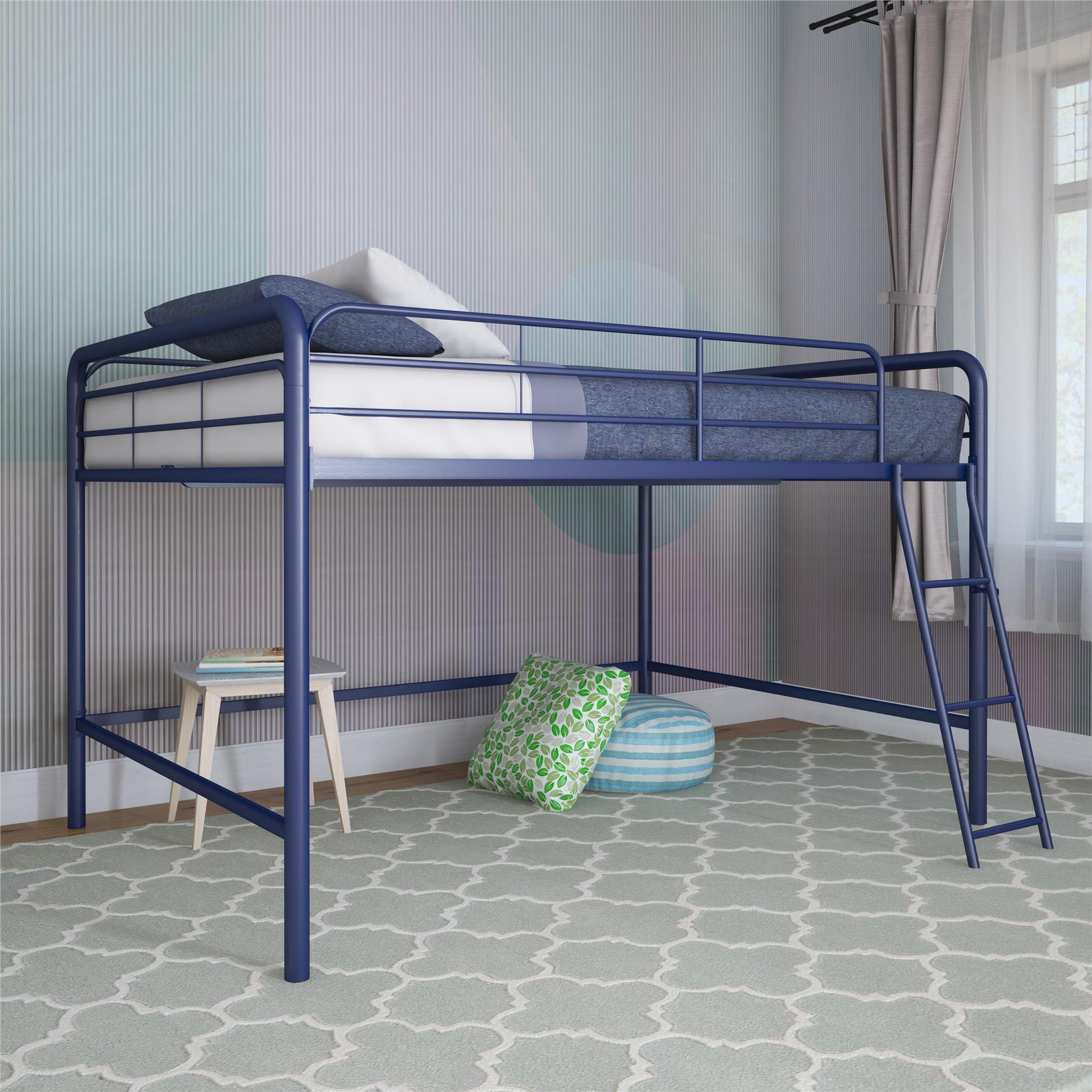 Jett Junior Full Metal Loft Bed with 3 Step Ladder - White - Full