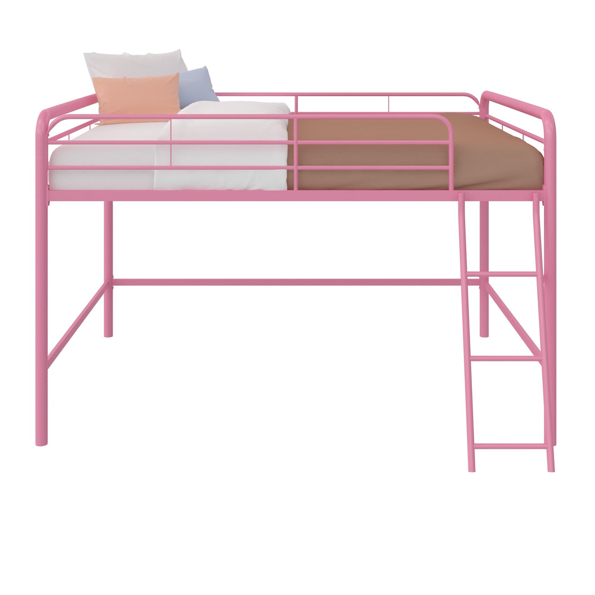 Jett Junior Full Metal Loft Bed with 3 Step Ladder - Pink - Full