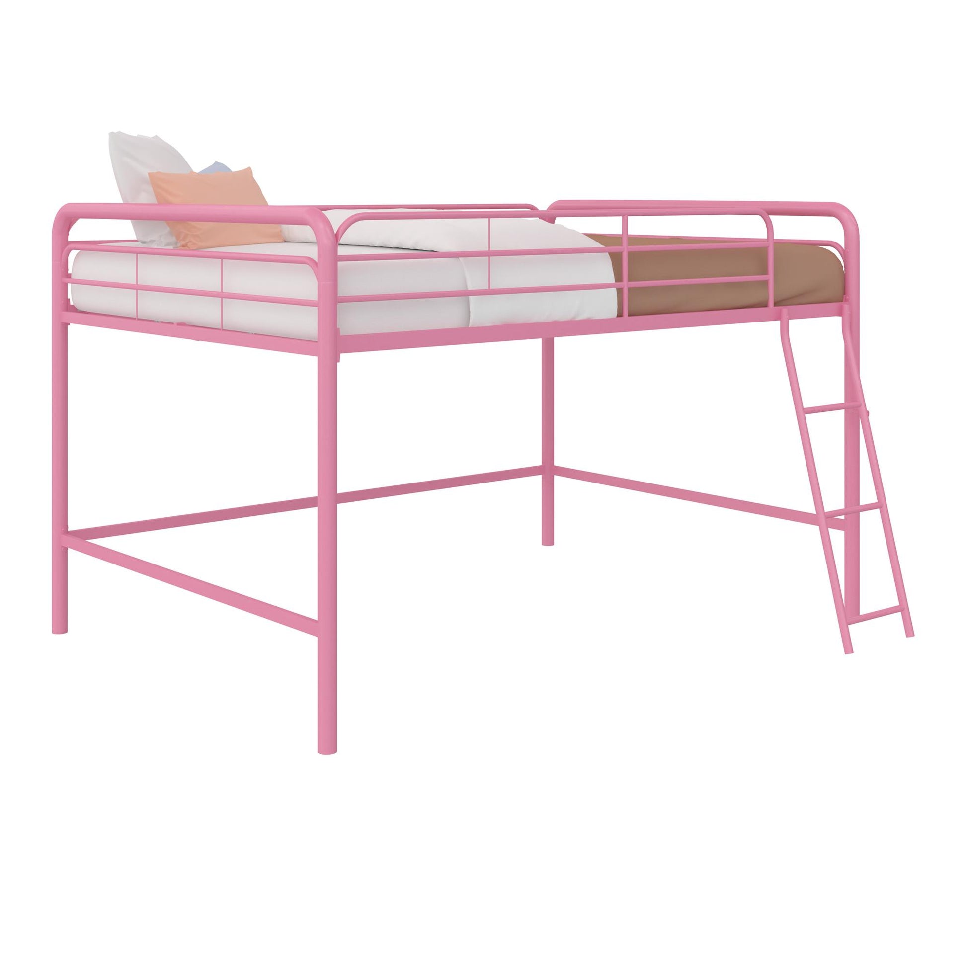 Jett Junior Full Metal Loft Bed with 3 Step Ladder - Pink - Full