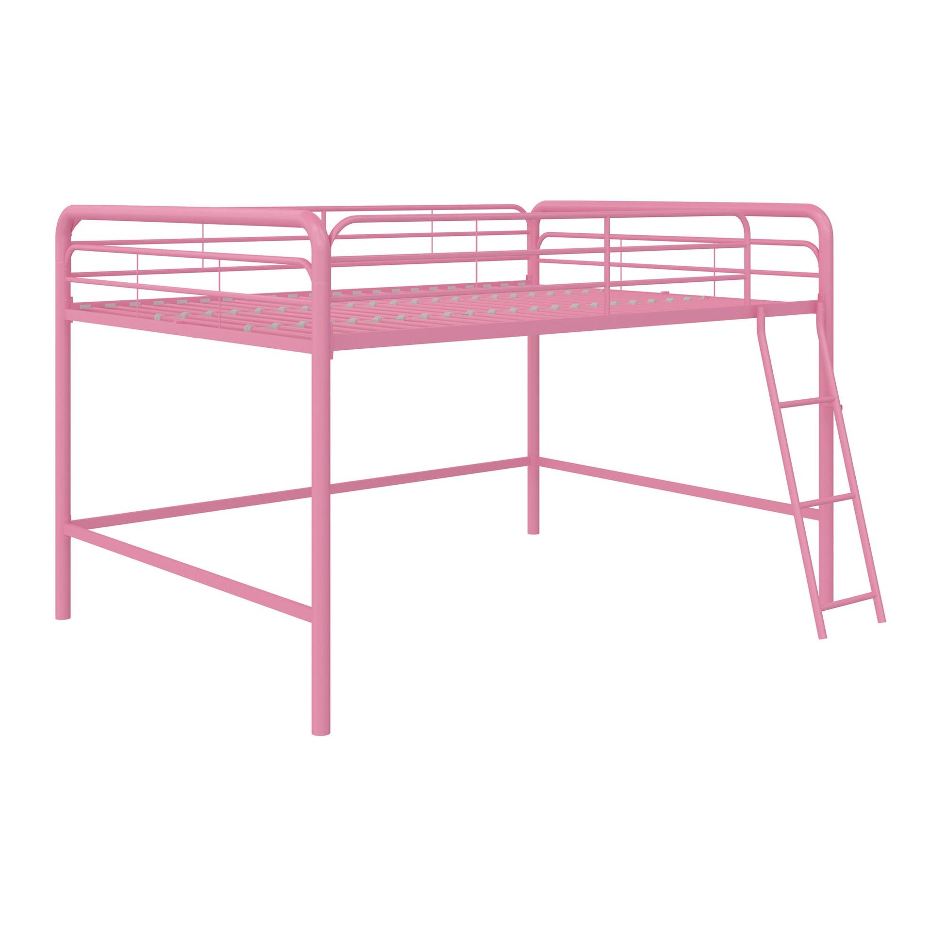 Jett Junior Full Metal Loft Bed with 3 Step Ladder - Pink - Full