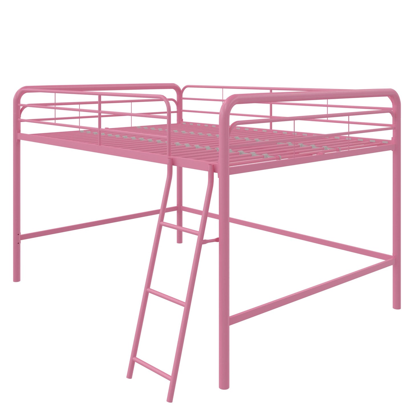 Jett Junior Full Metal Loft Bed with 3 Step Ladder - Pink - Full