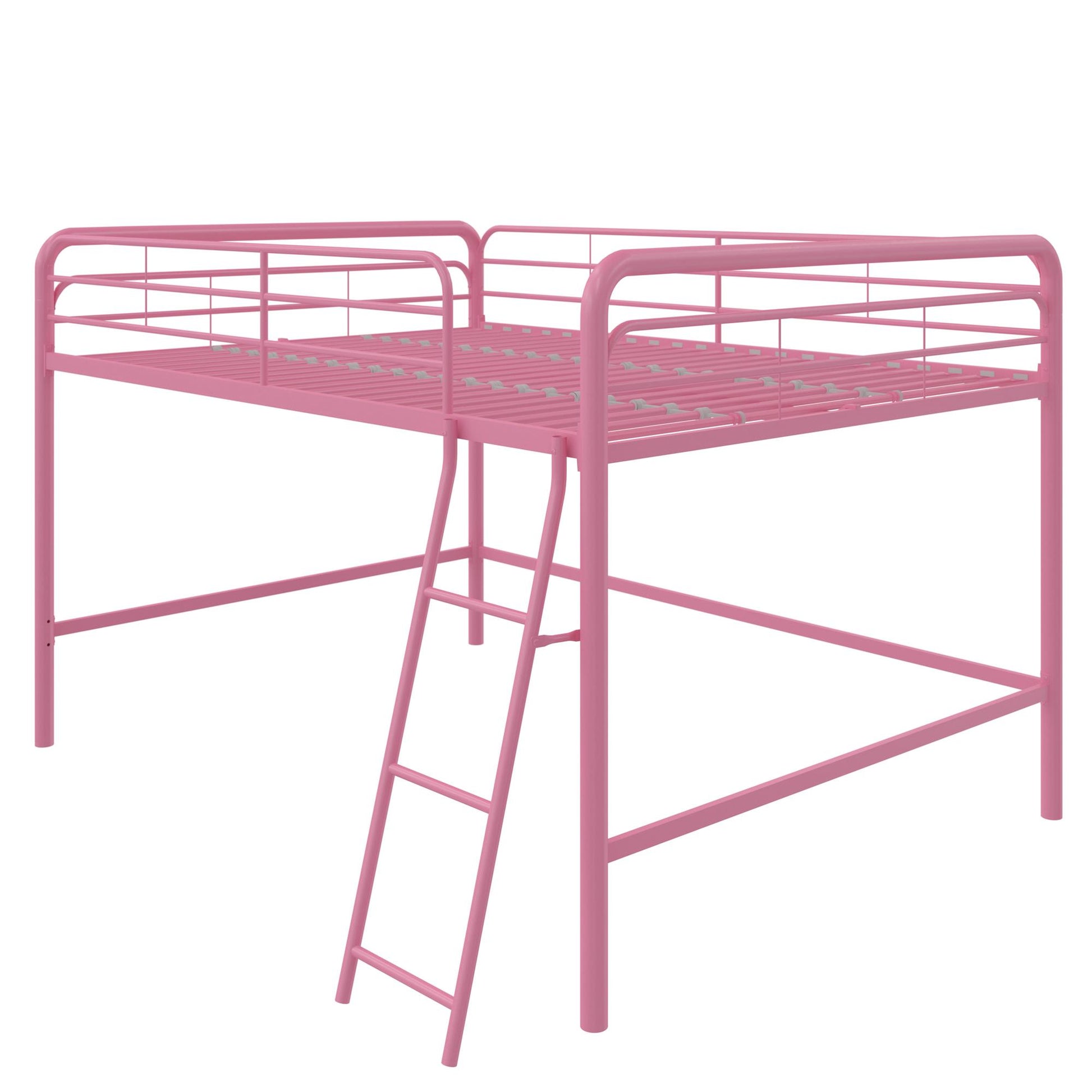 Jett Junior Full Metal Loft Bed with 3 Step Ladder - Pink - Full