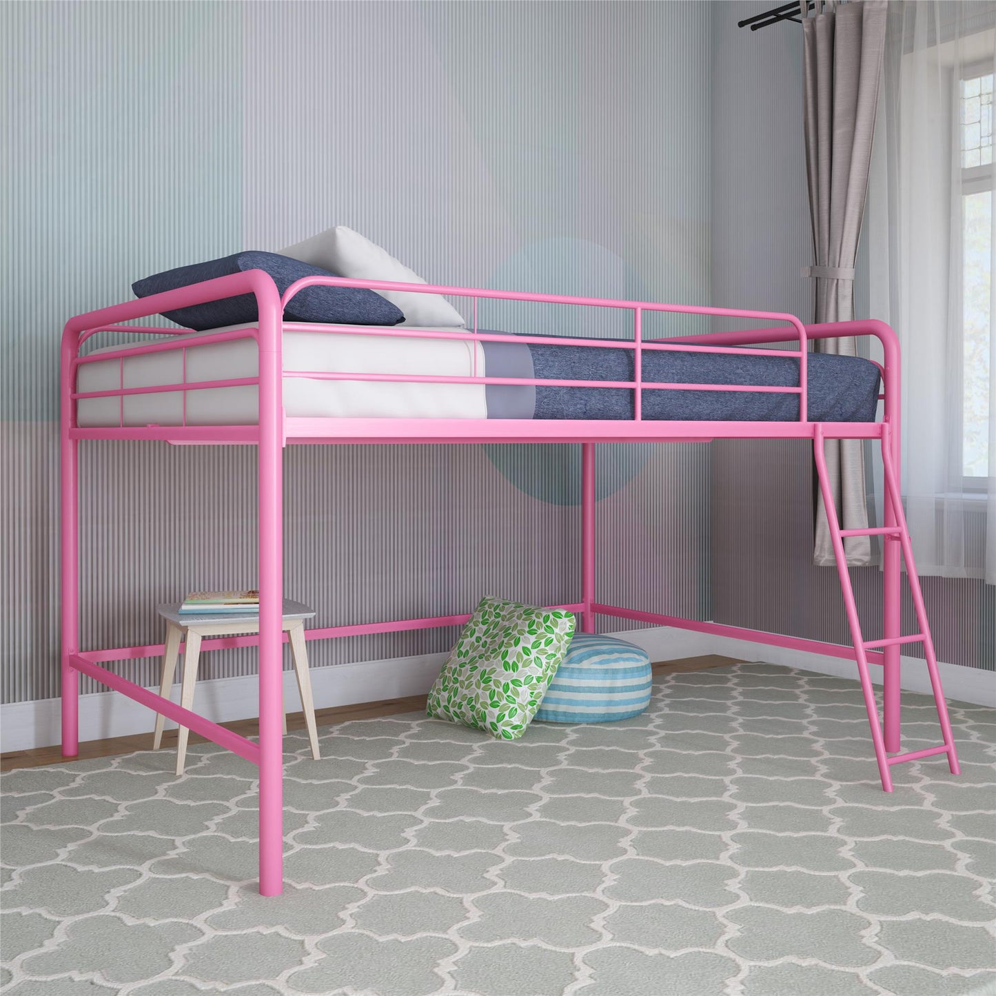 Jett Junior Full Metal Loft Bed with 3 Step Ladder - Blue - Full