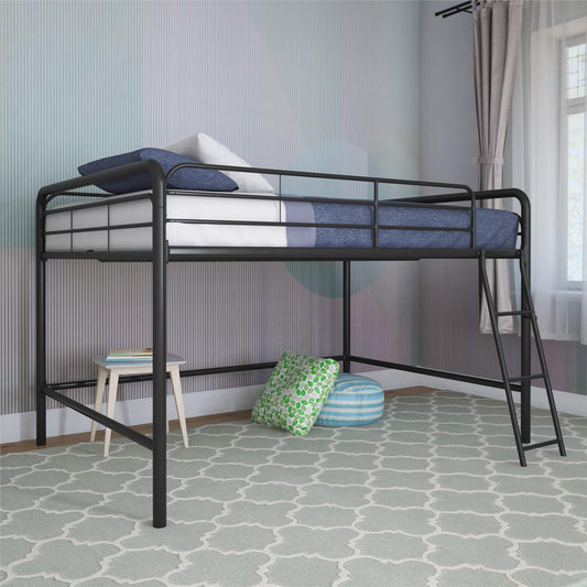 Jett Junior Full Metal Loft Bed with 3 Step Ladder - Black - Full