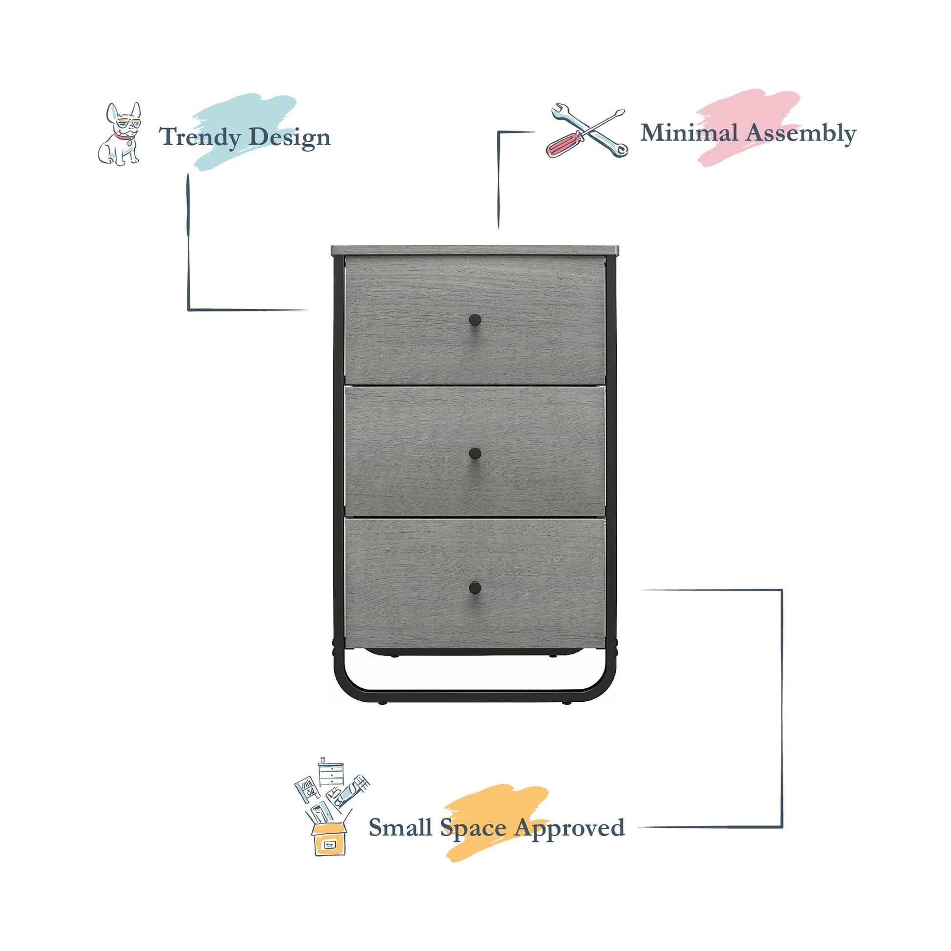 Keegan 3 Drawer Fabric Bin Storage Organizer with Metal Frame - Gray Oak