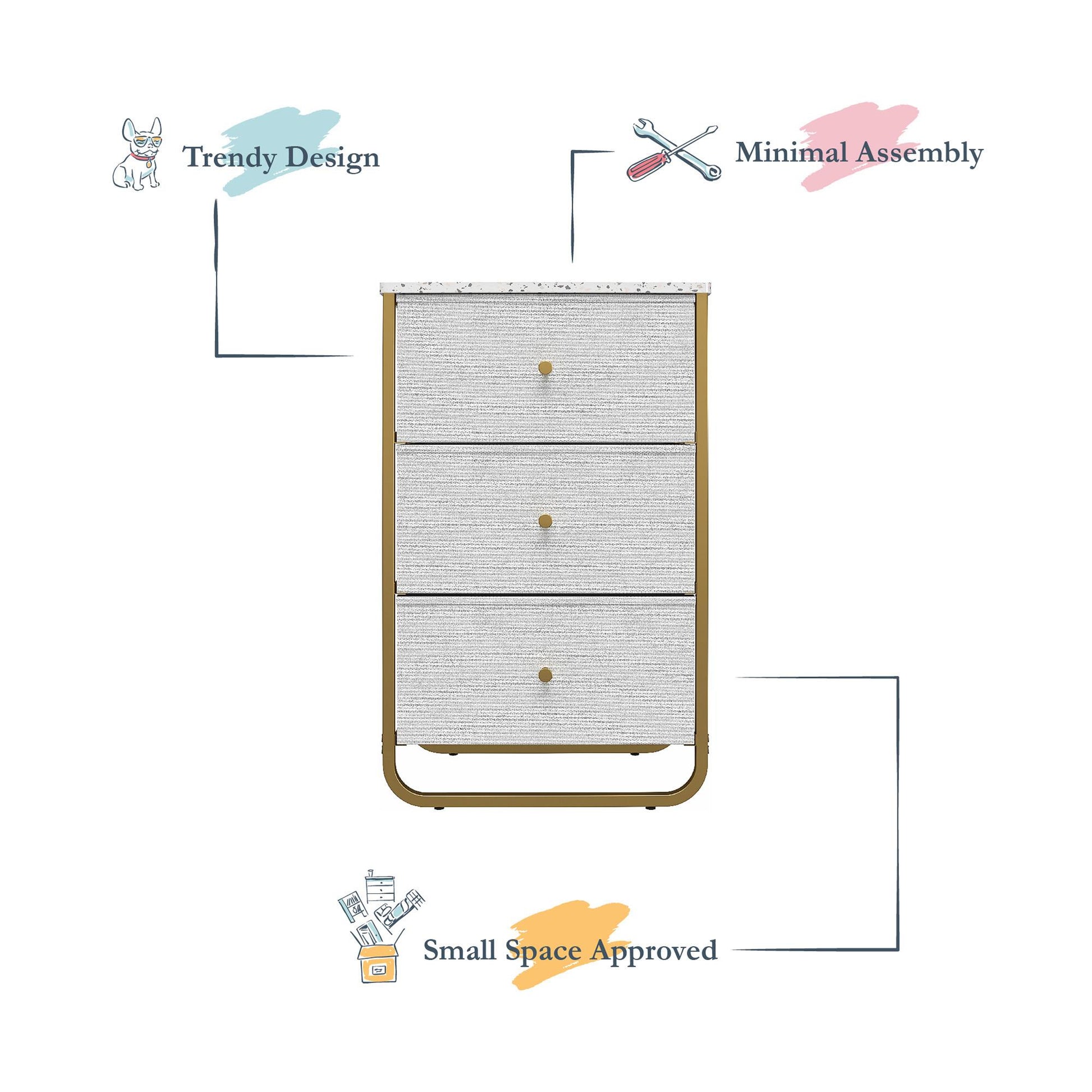 Keegan 3 Drawer Fabric Bin Storage Organizer with Metal Frame - Terrazzo