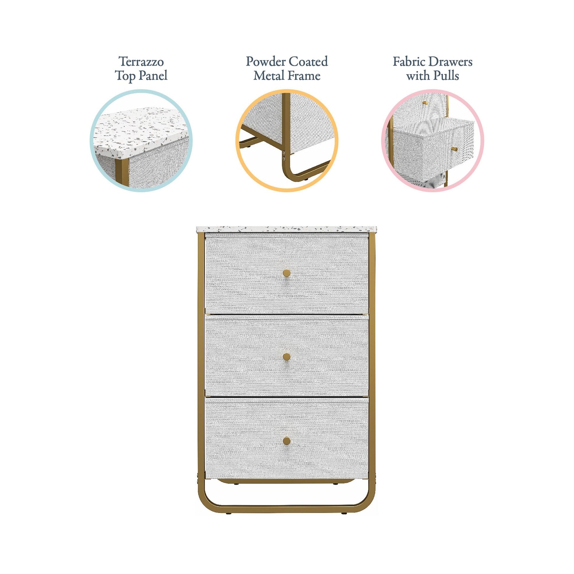 Keegan 3 Drawer Fabric Bin Storage Organizer with Metal Frame - Terrazzo