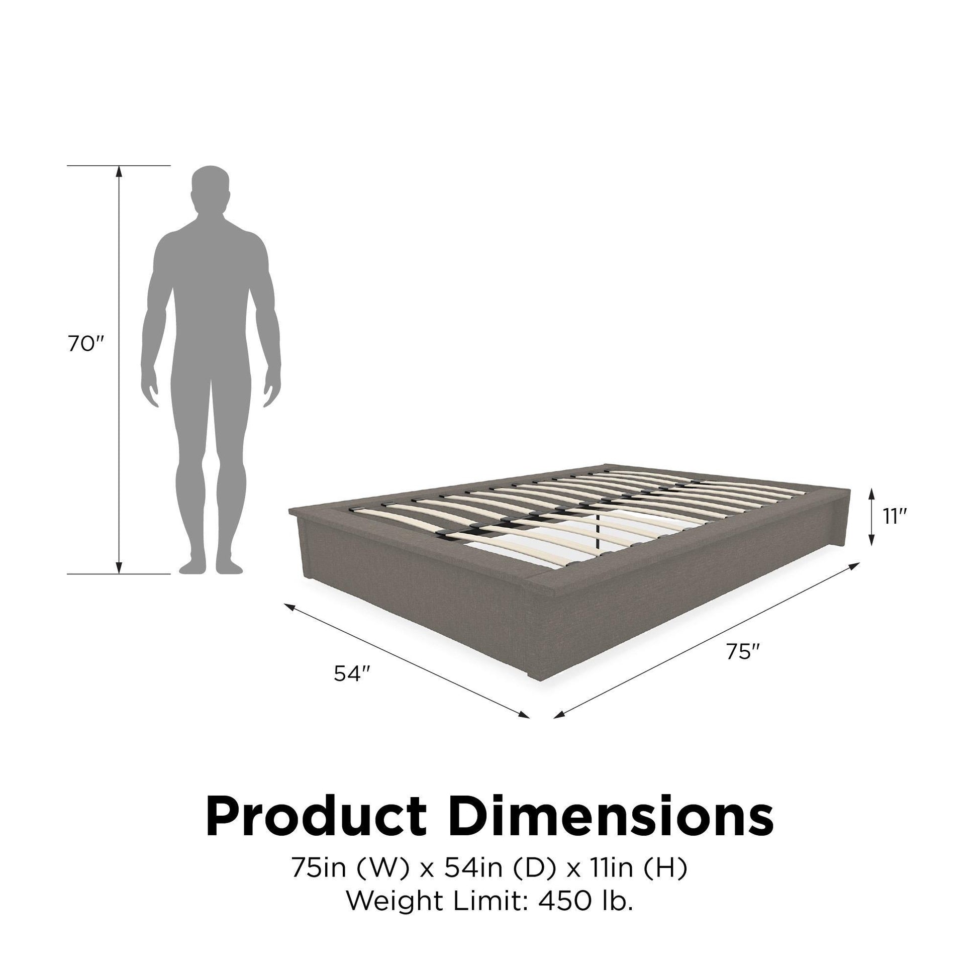 Maven Upholstered Bed with Modern Low Profile Design - Grey Linen - Queen