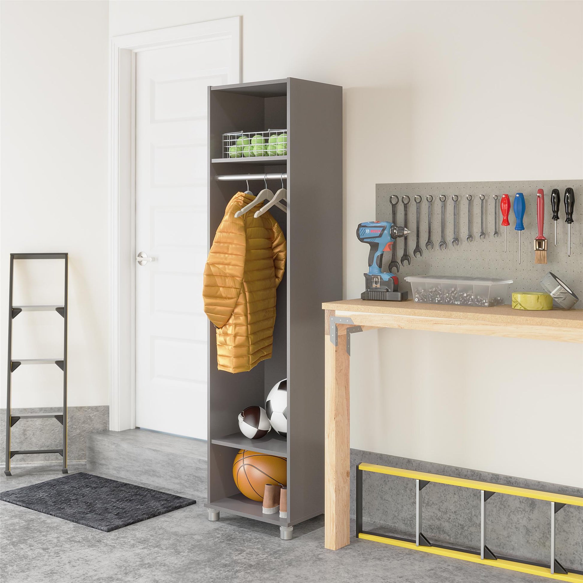 Camberly 18" Wide Mudroom Cabinet with Clothing Rod & Adjustable Shelving - Graphite Grey