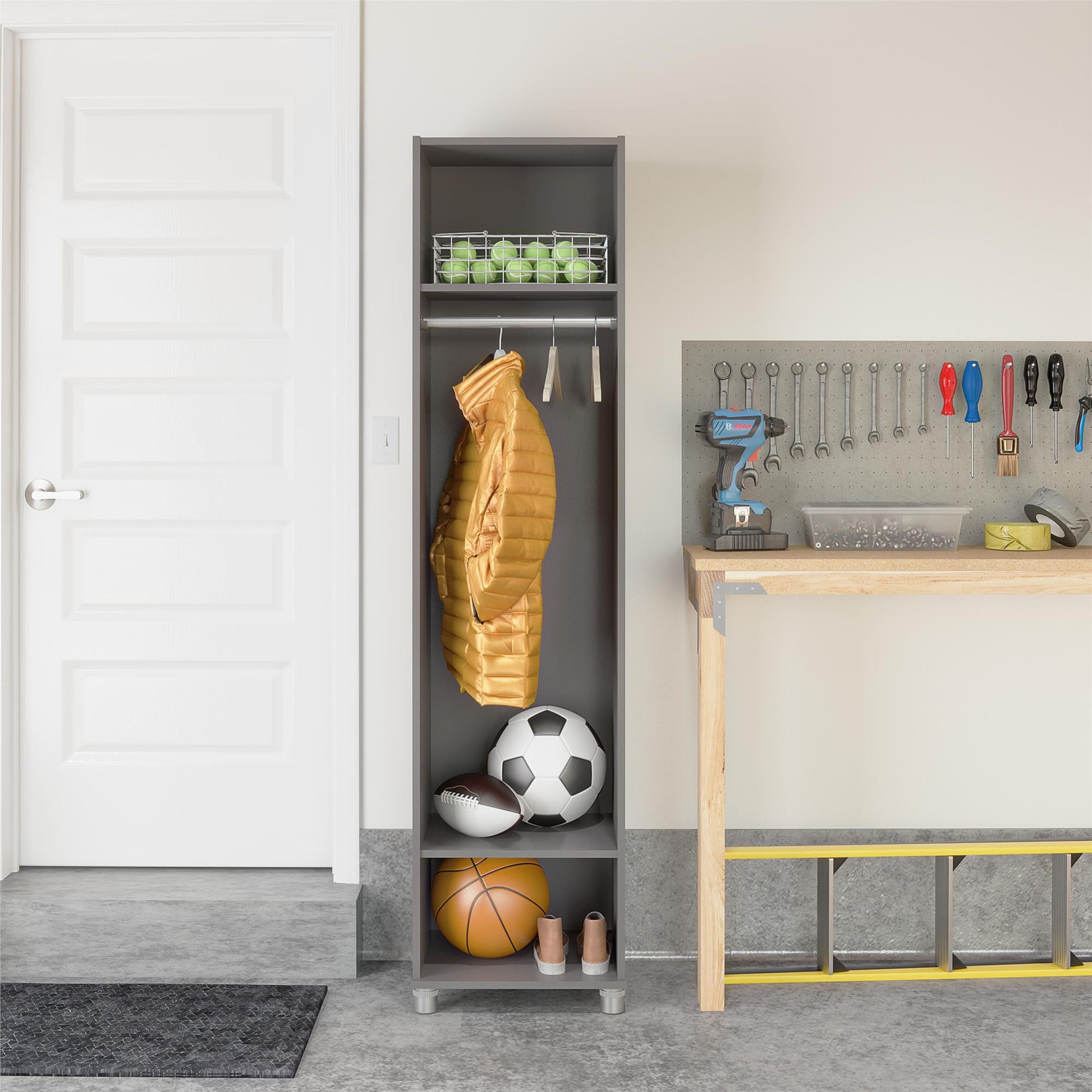 Camberly 18" Wide Mudroom Cabinet with Clothing Rod & Adjustable Shelving - Graphite Grey