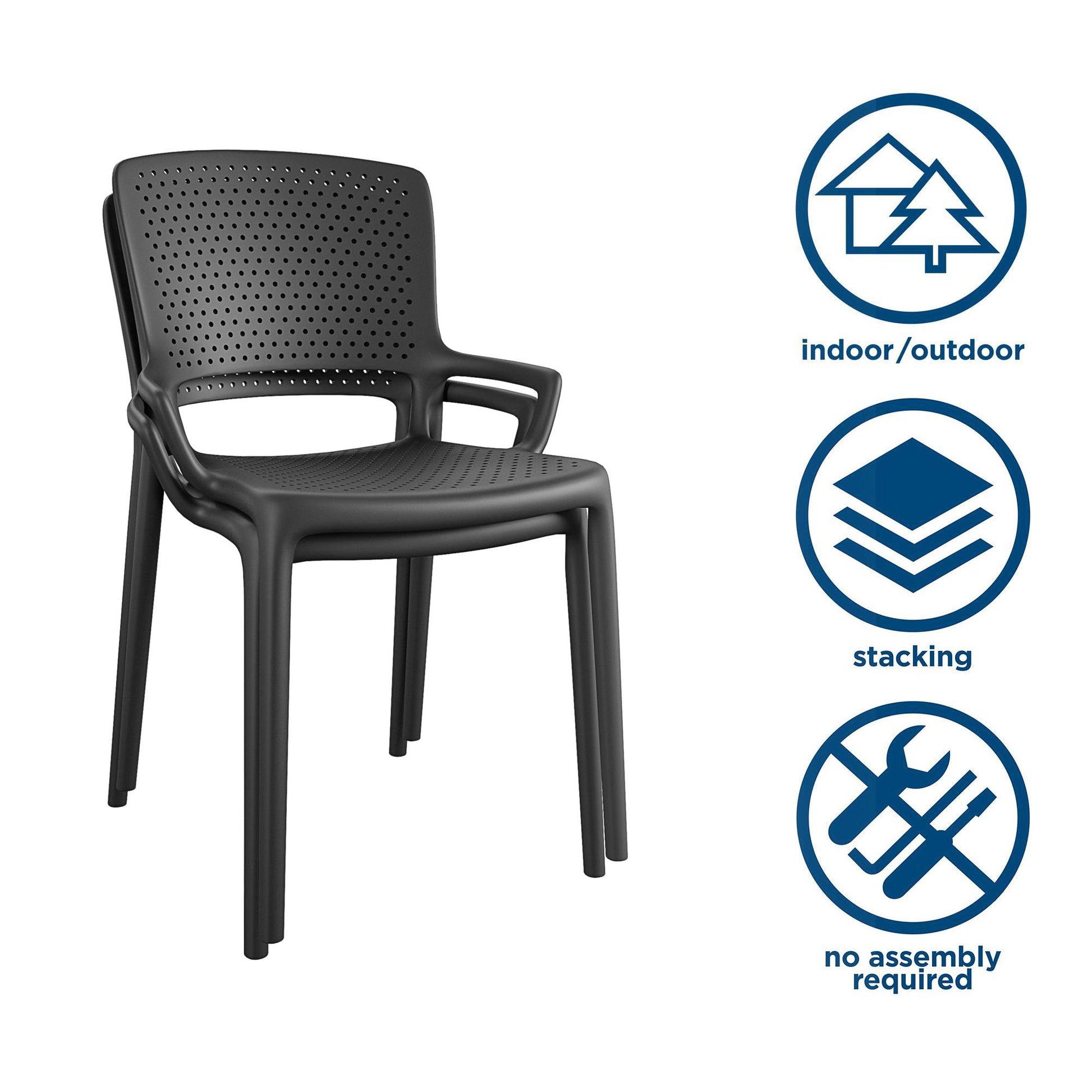 Outdoor/Indoor Stacking Resin Chair with Square Back and Arms, Set of 2 - Navy - 2-Pack