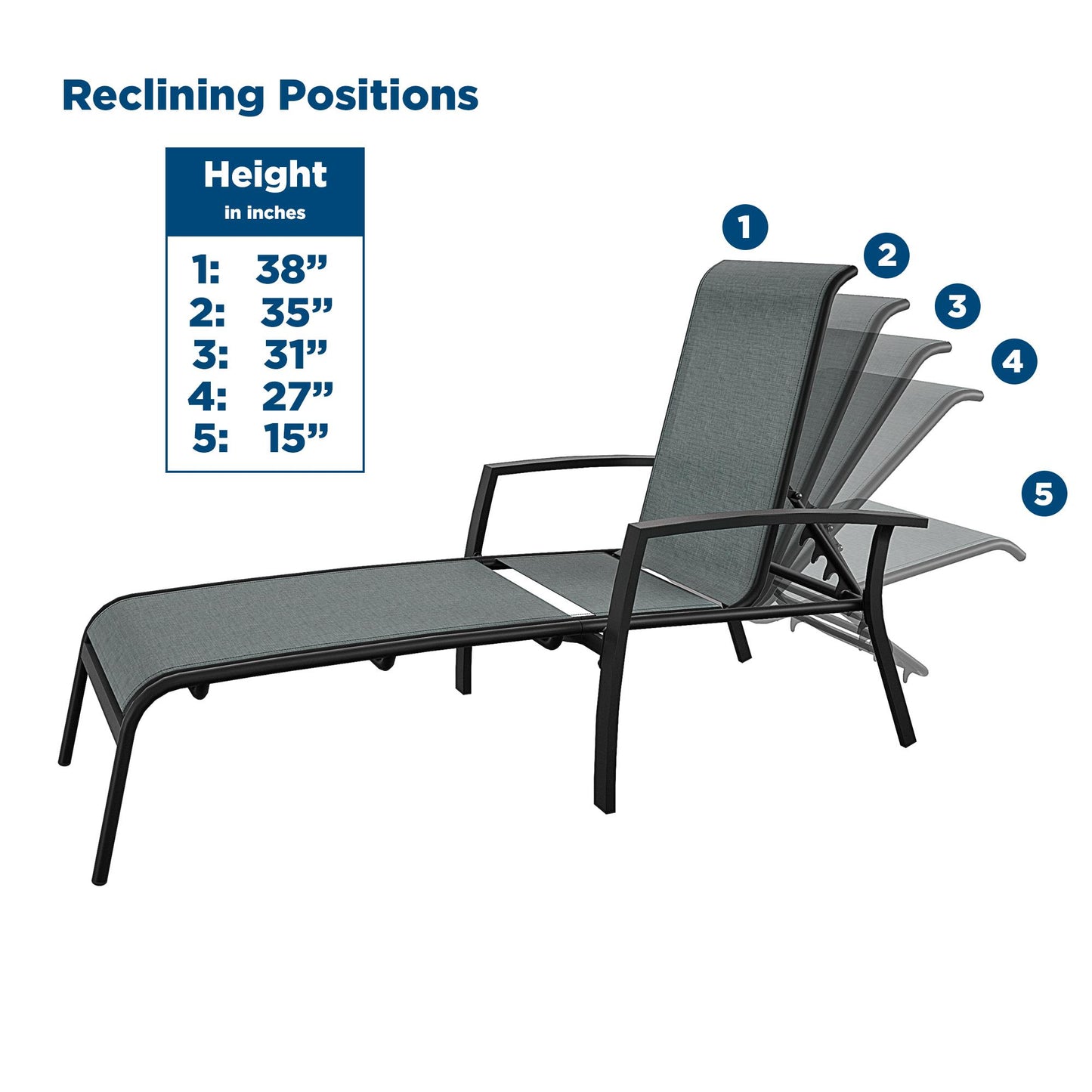Outdoor Adjustable Aluminum Chaise Lounge Patio Furniture, Set of 2 - Black - 2-Pack