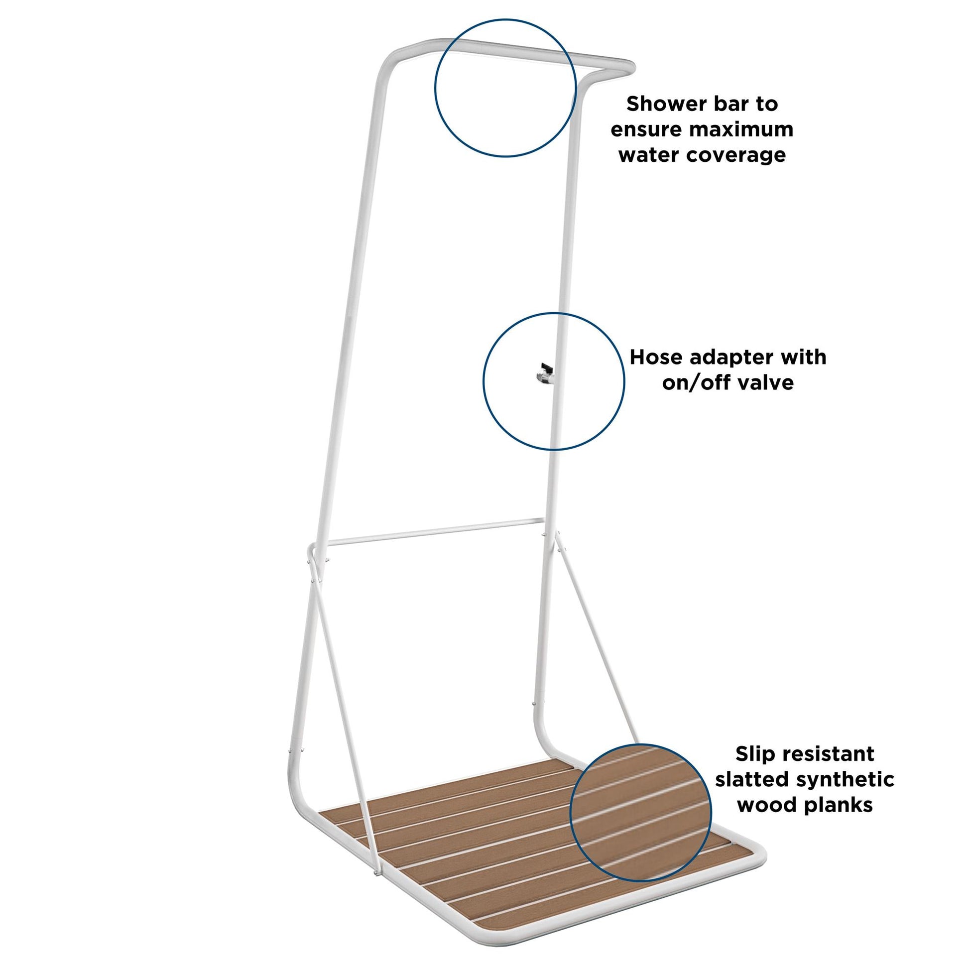 Poolside Gossip Collection Rainey Outdoor Shower with XL Base and Waterfall Bar - White - 1-Pack