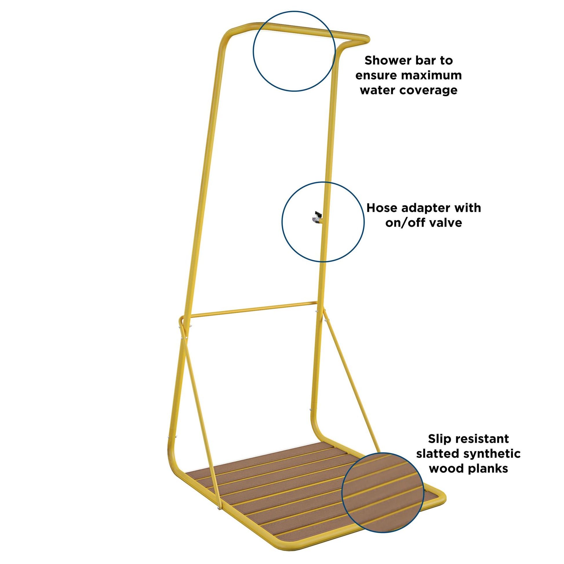 Poolside Gossip Collection Rainey Outdoor Shower with XL Base and Waterfall Bar - Yellow - 1-Pack