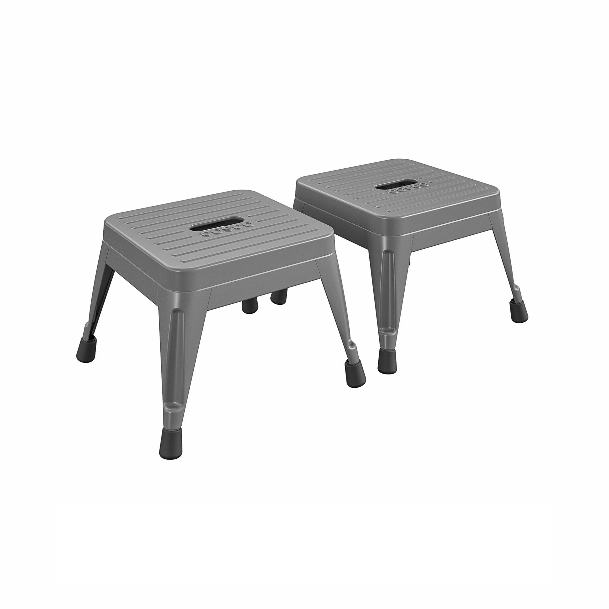 1 Step Stackable Gray Steel Step Stool with 225 lb Weight Capacity, Set of 2 - Gray