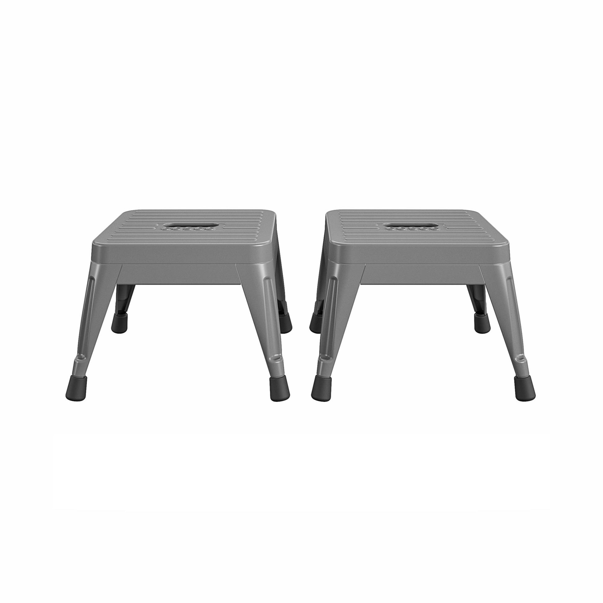 1 Step Stackable Gray Steel Step Stool with 225 lb Weight Capacity, Set of 2 - Gray