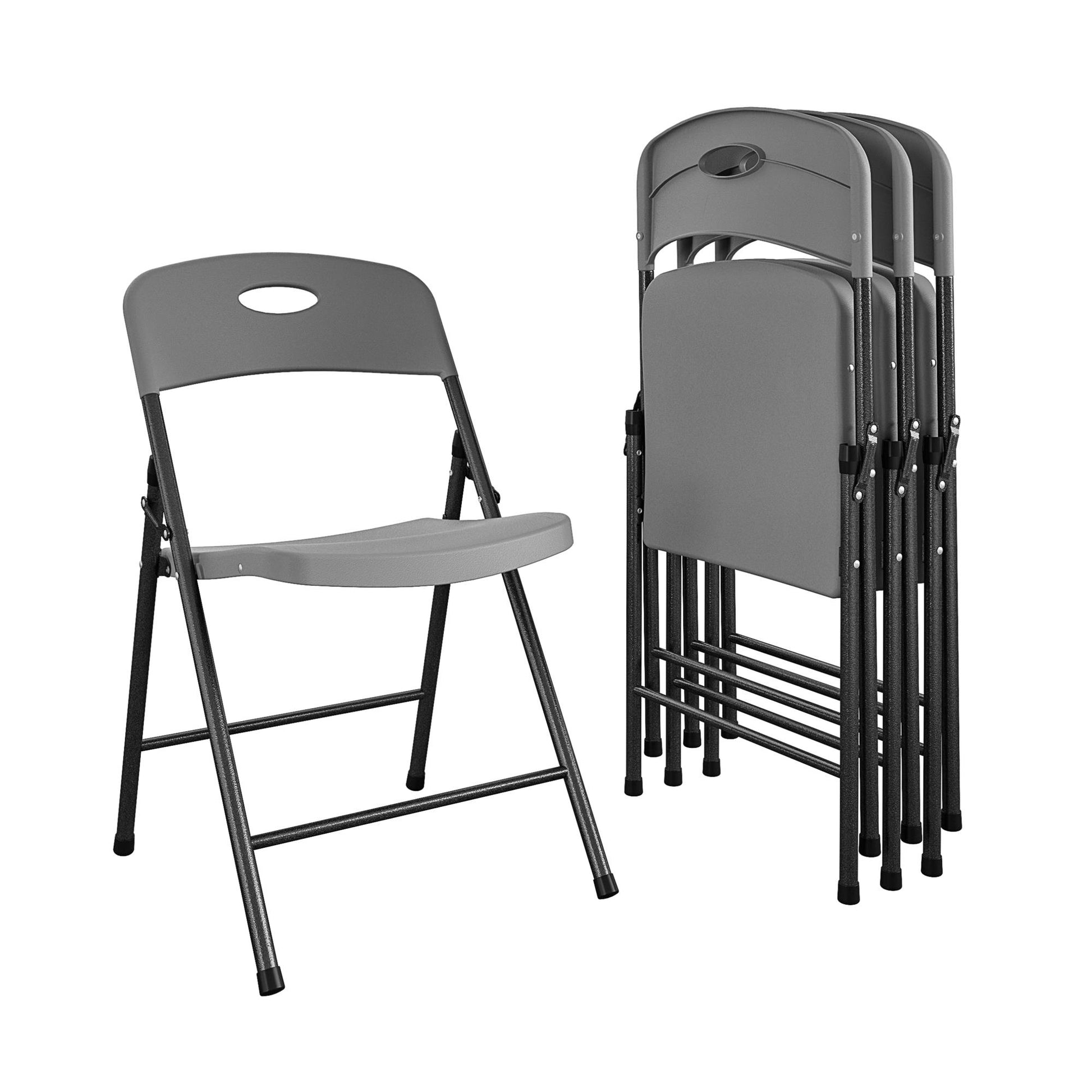 COSCO Solid Resin Plastic Folding Chair, Indoor/Outdoor, Double Braced, Gray, 4-Pack - Gray - 4-Pack