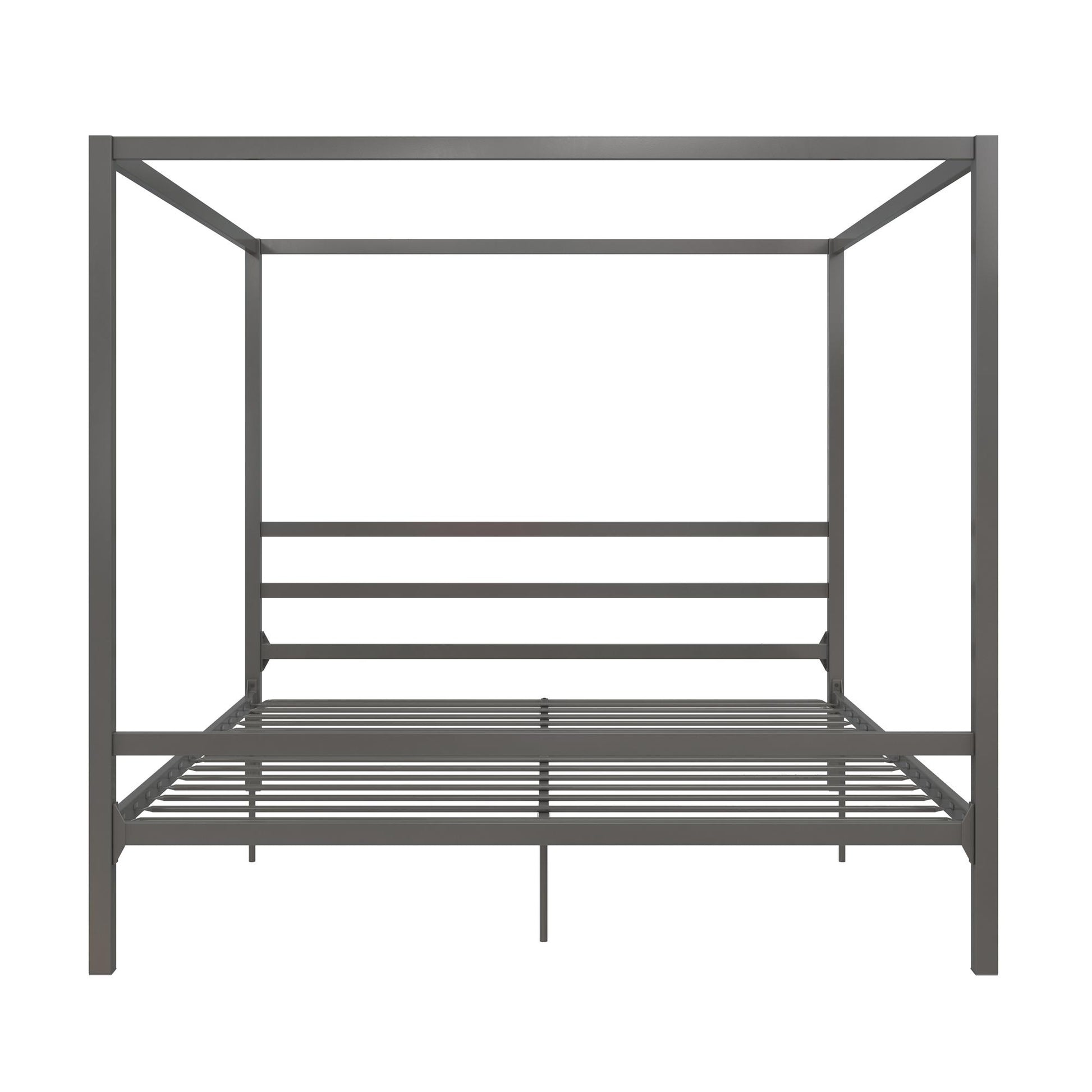Modern Metal Canopy Bed with Sleek Built-In Headboard - Gray - King