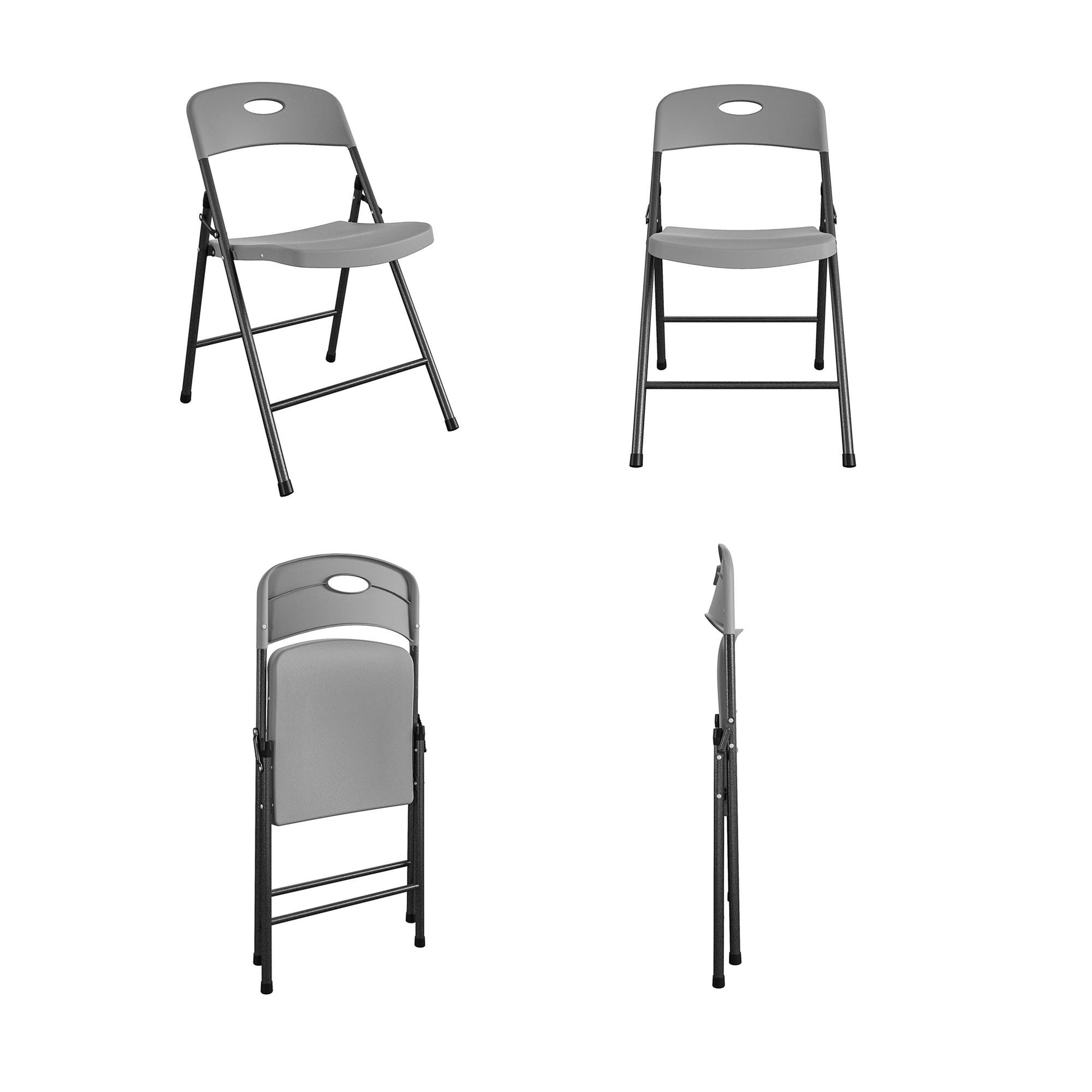 COSCO Solid Resin Plastic Folding Chair, Indoor/Outdoor, Double Braced, Gray, 4-Pack - Gray - 4-Pack