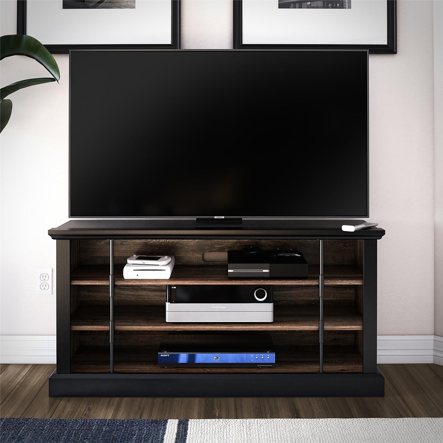 Hoffman Rustic Two-Toned TV Stand for TVs up to 50", Black and Walnut - Black