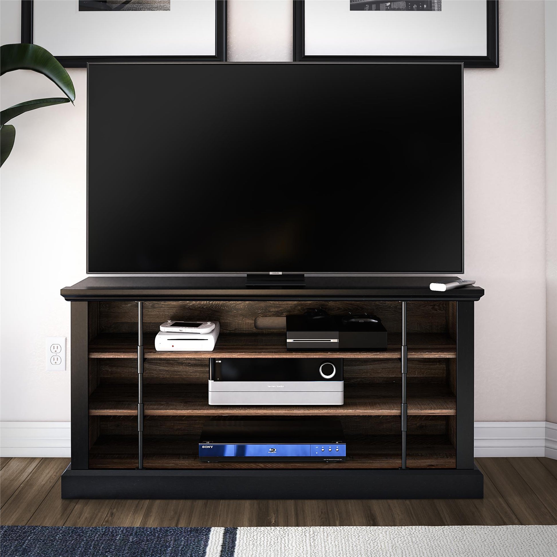 Hoffman Rustic Two-Toned TV Stand for TVs up to 50", Black and Walnut - Black