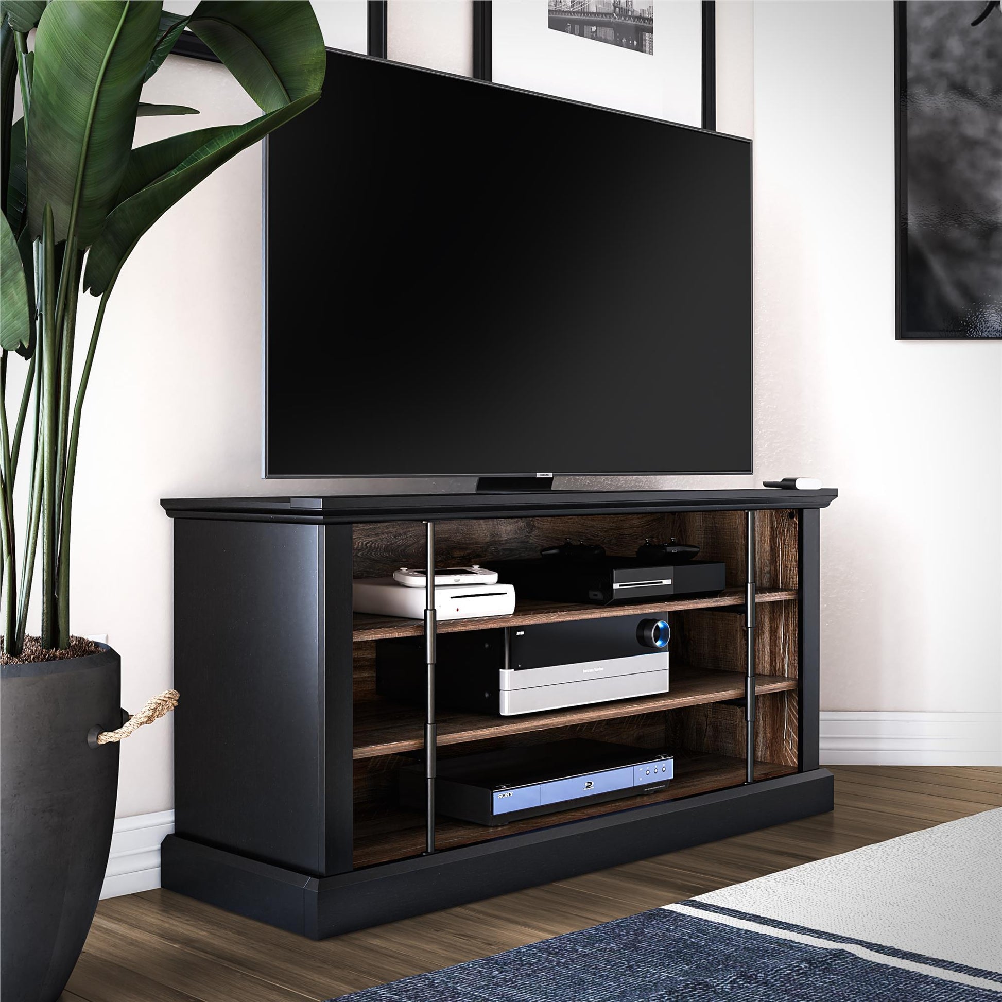Hoffman Rustic Two-Toned TV Stand for TVs up to 50", Black and Walnut - Black