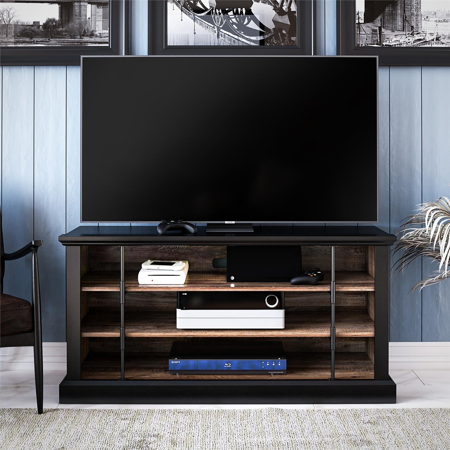 Hoffman Rustic Two-Toned TV Stand for TVs up to 50", Black and Walnut - Black
