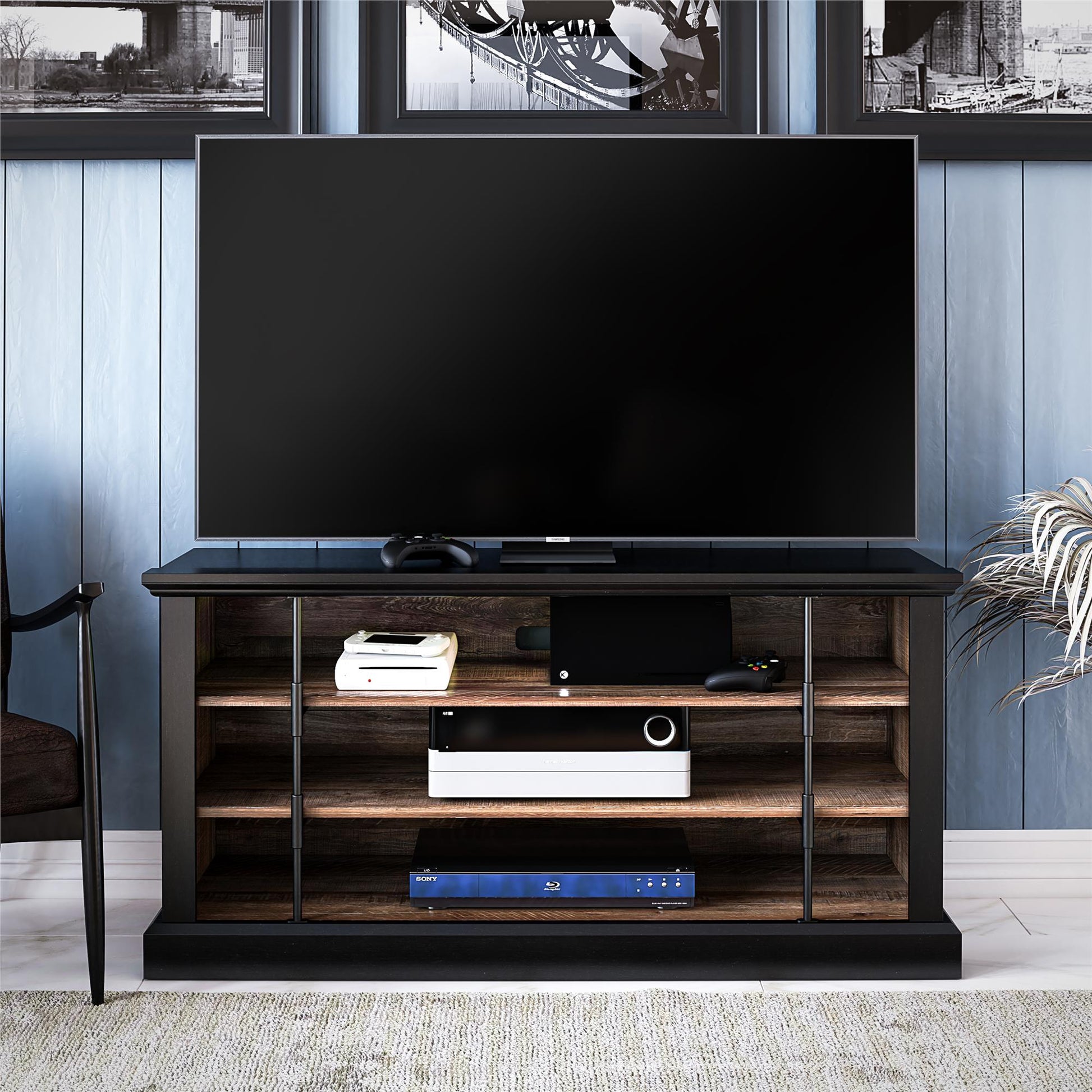 Hoffman Rustic Two-Toned TV Stand for TVs up to 50", Black and Walnut - Black